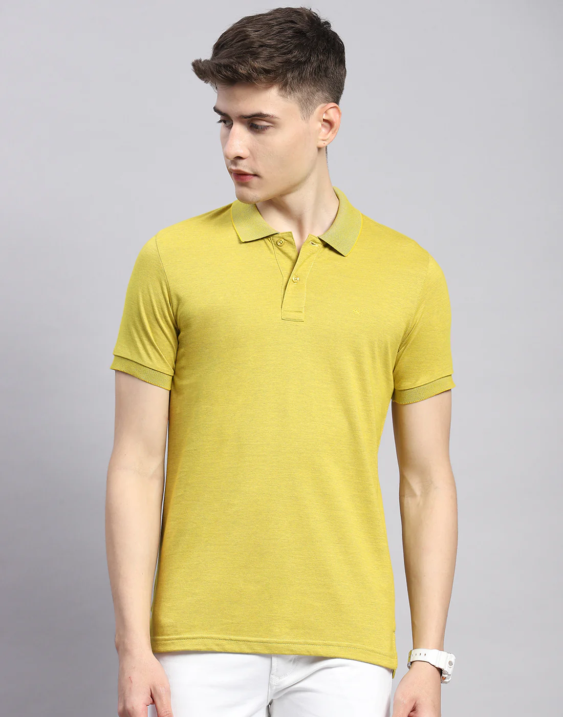 Men Lime Green Solid Polo Collar Half Sleeve T-Shirt - Image 3