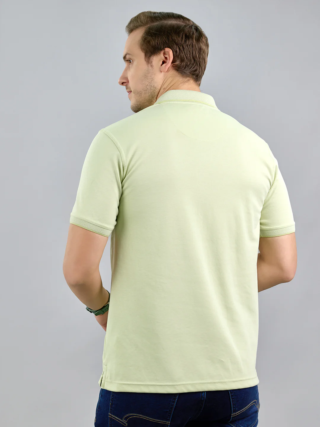 Men Lime Green Solid Polo Collar Half Sleeve T-Shirt - Image 4