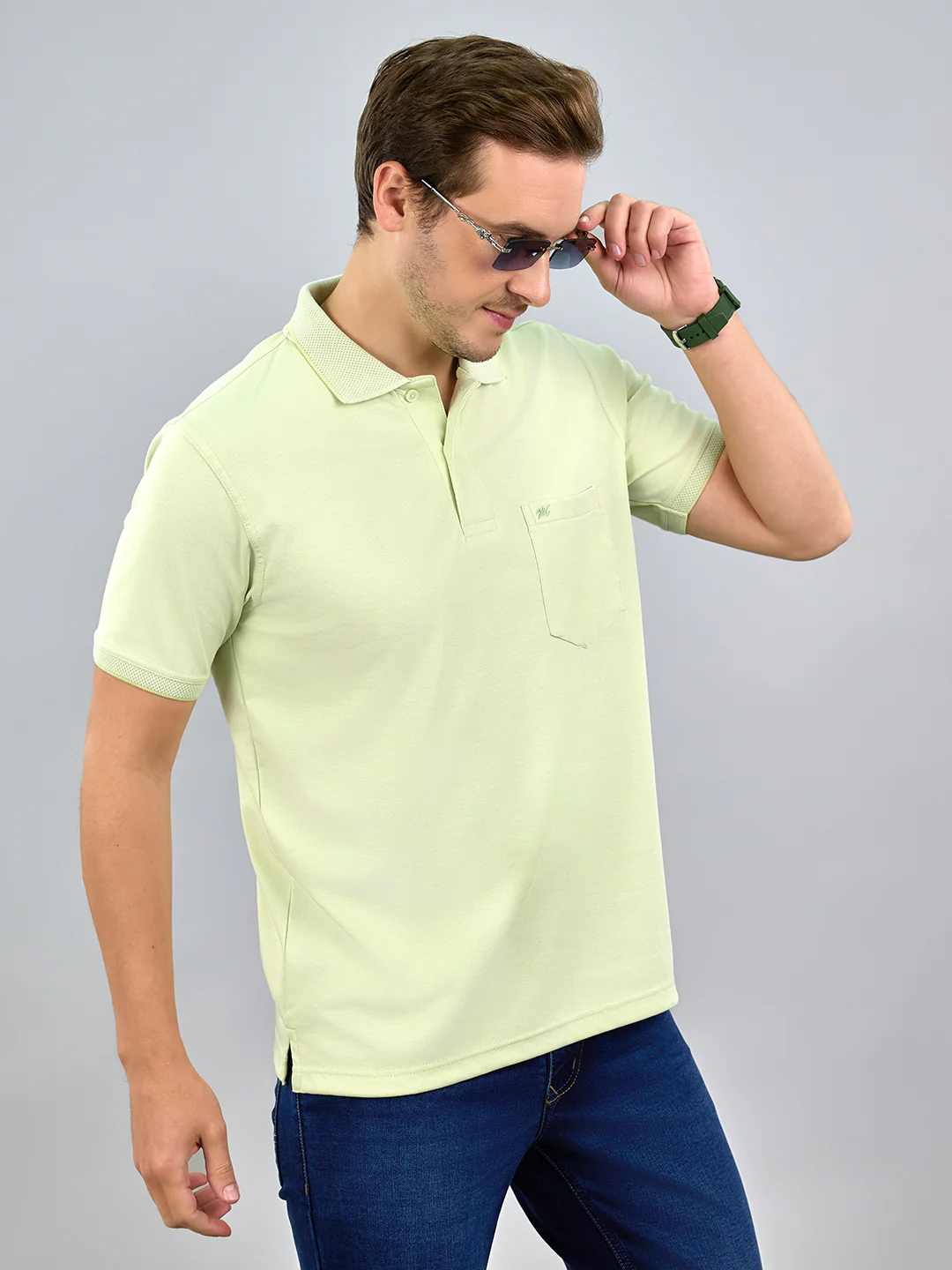 Men Lime Green Solid Polo Collar Half Sleeve T-Shirt - Image 6