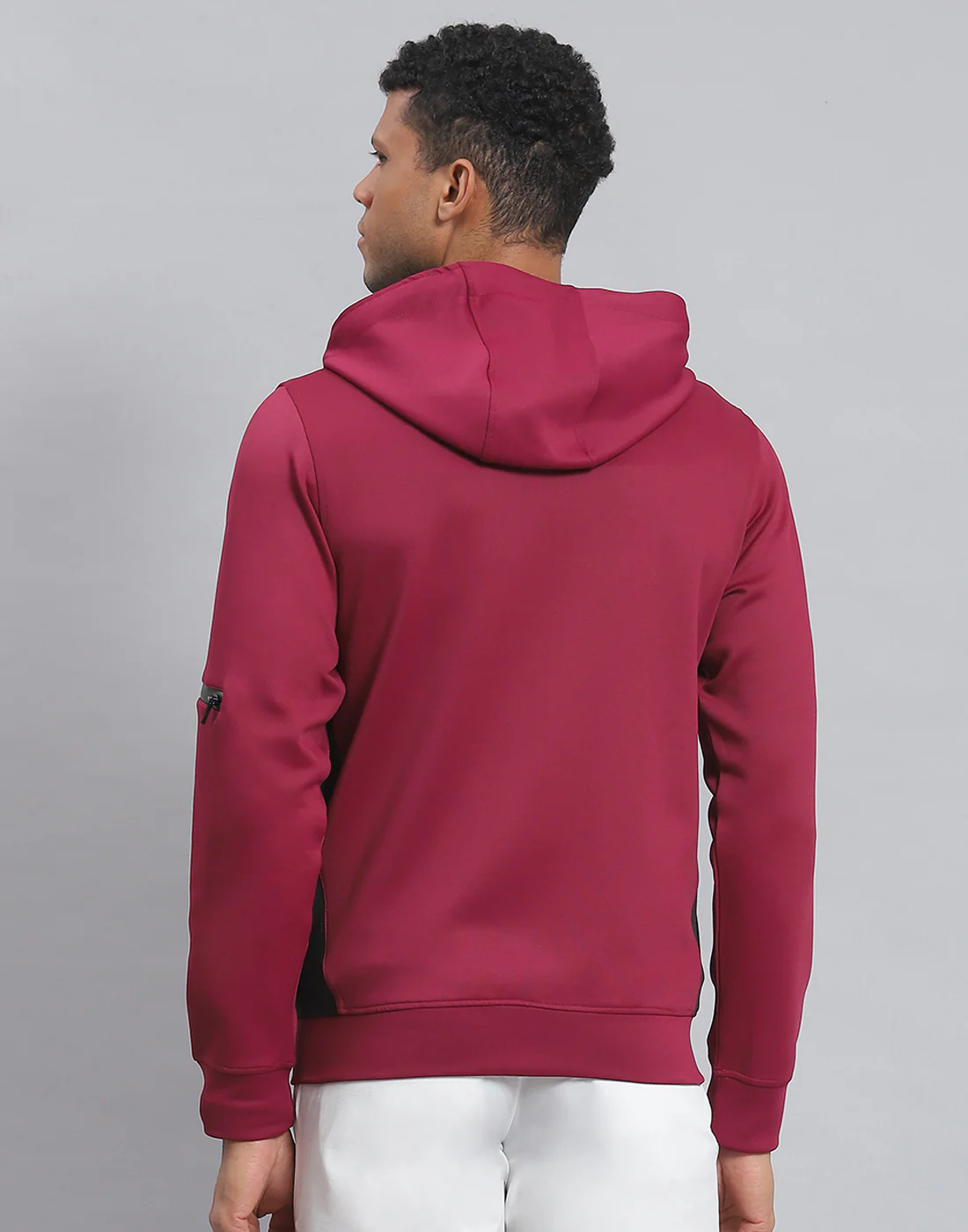 Rock.it Men Magenta Solid Hooded Full Sleeve Sweatshirt - Image 5