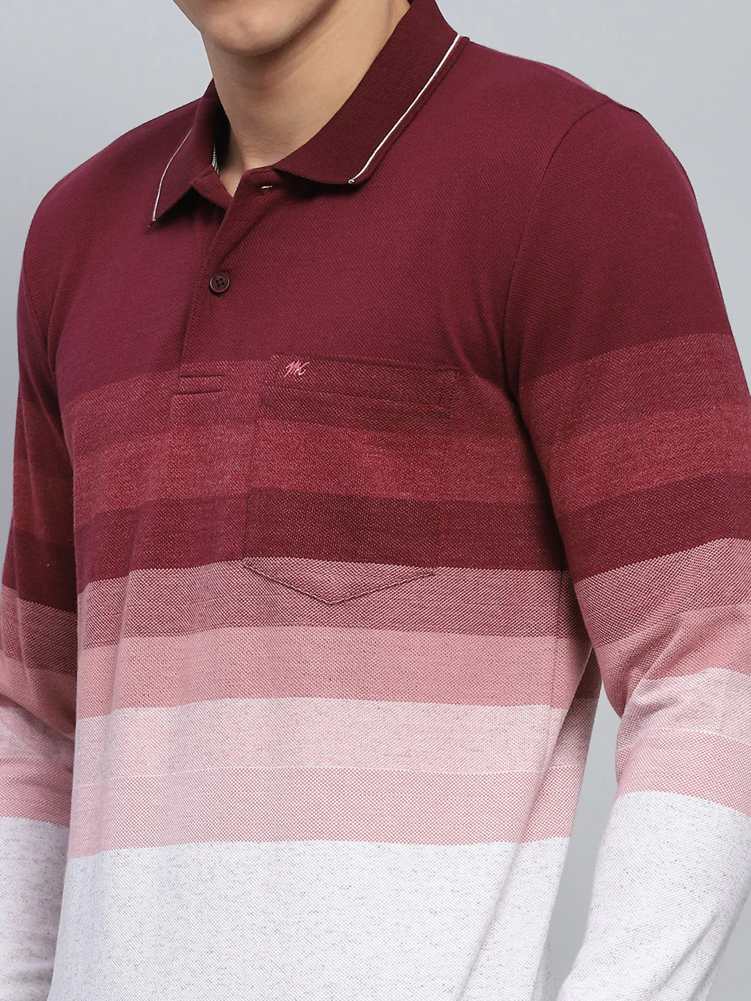 Men Maroo & White Stripe Collar Full Sleeve Winter T-Shirt - Image 7