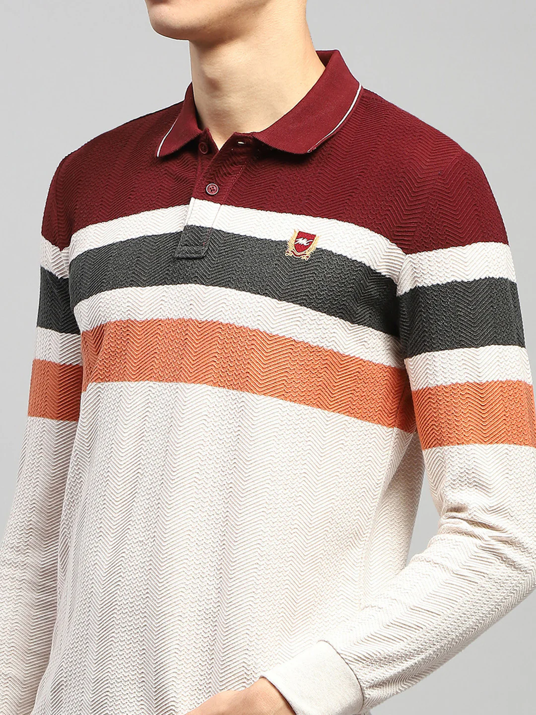 Men Maroo & White Stripe Collar Full Sleeve Winter T-Shirt - Image 6