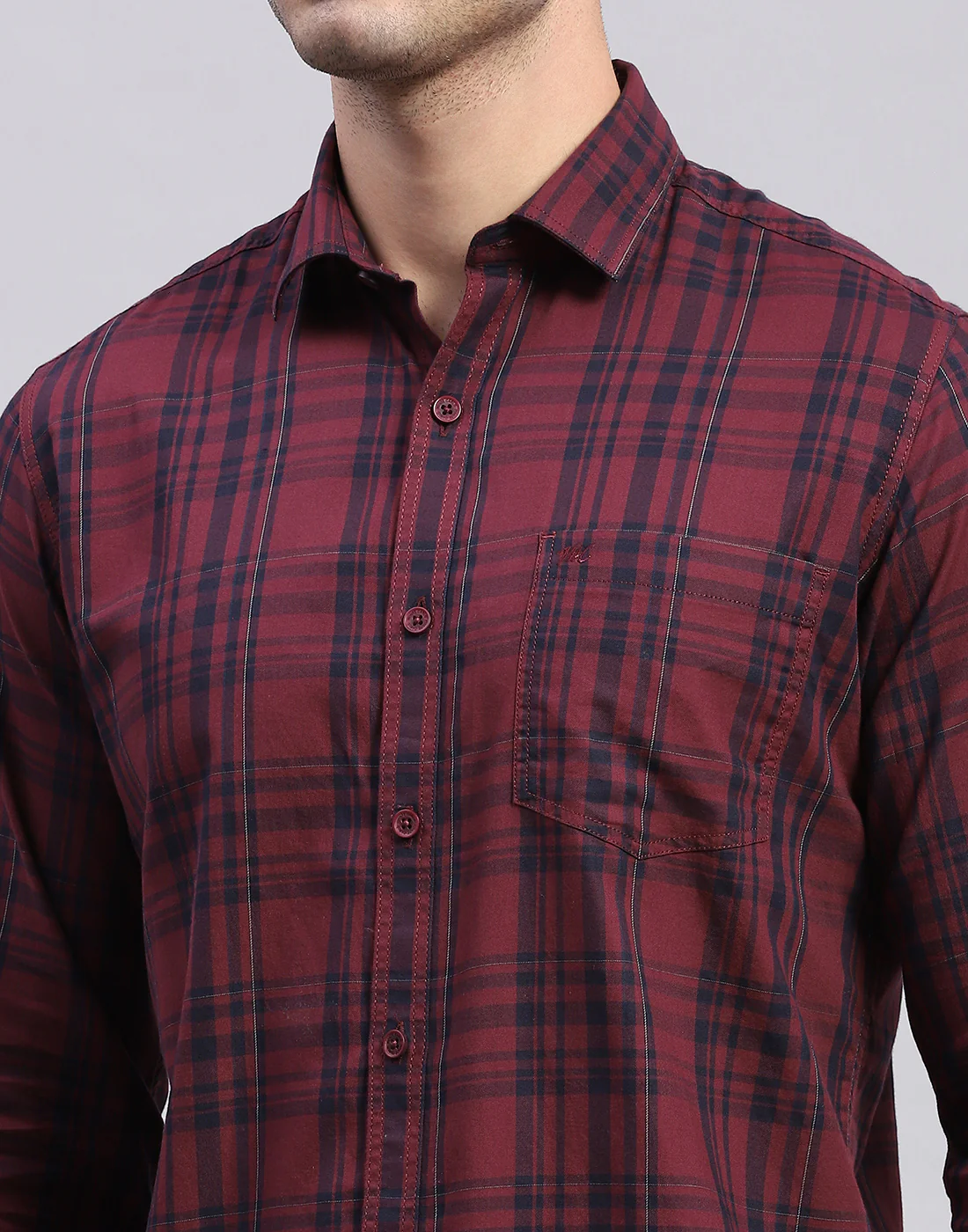 Men Maroon Check Collar Full Sleeve Shirt - Image 6