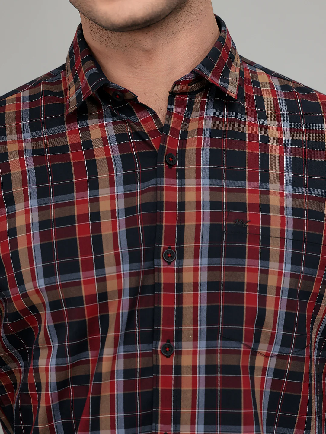 Men Maroon Check Collar Full Sleeve Shirt - Image 4