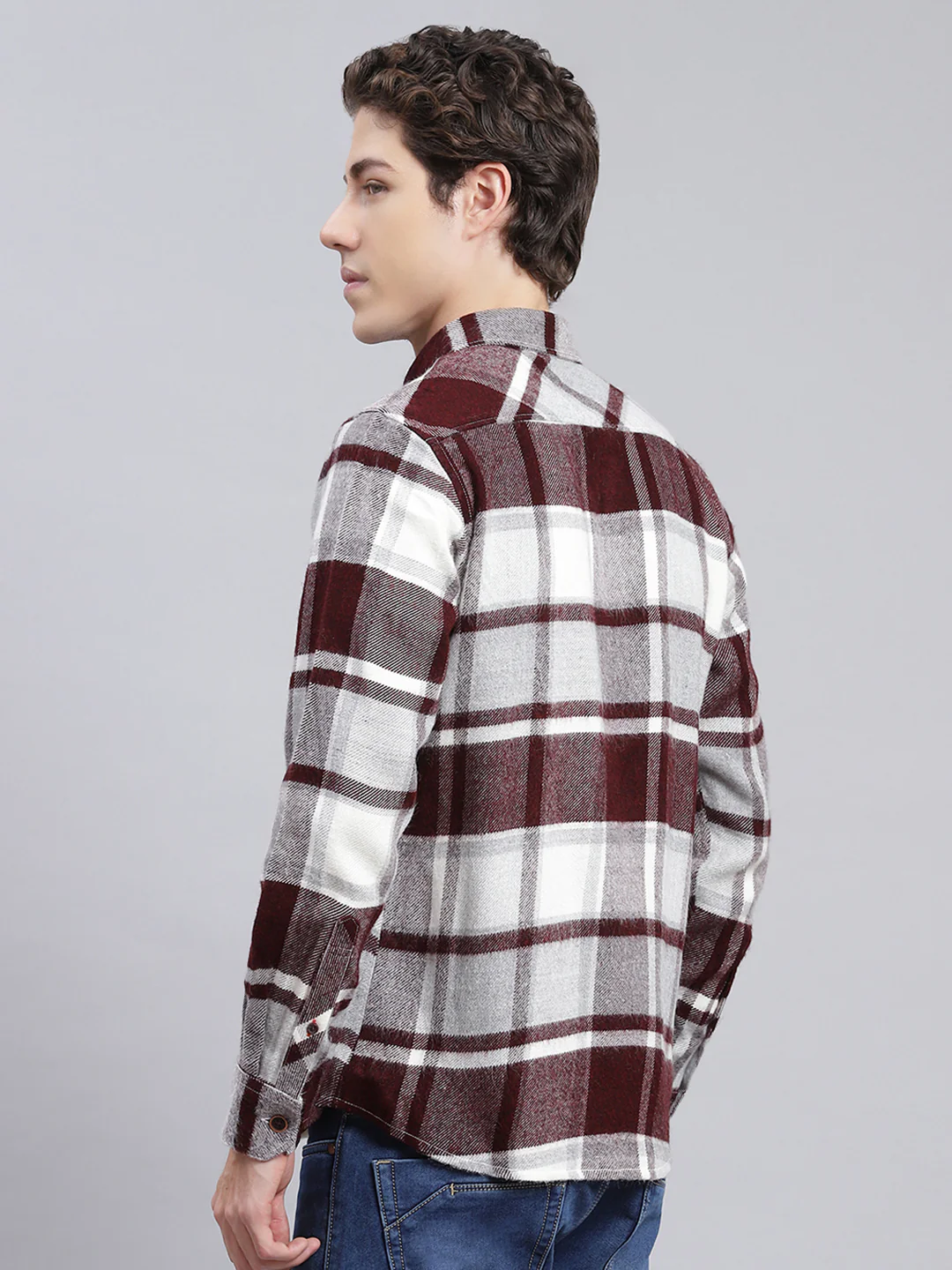 Men Maroon Check Poly Acrylic Shirt - Image 5