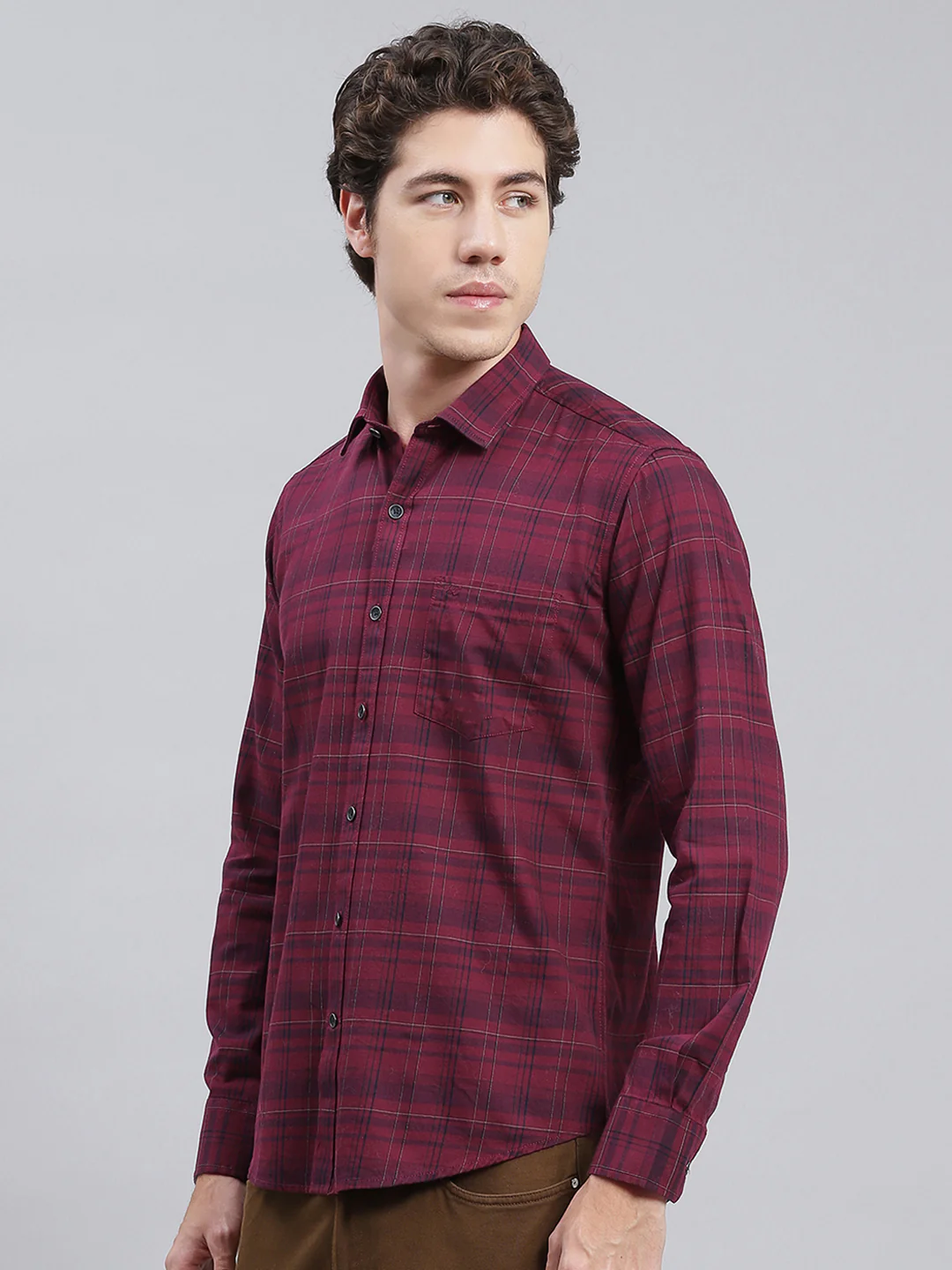 Men Maroon Check Pure Cotton Shirt - Image 4