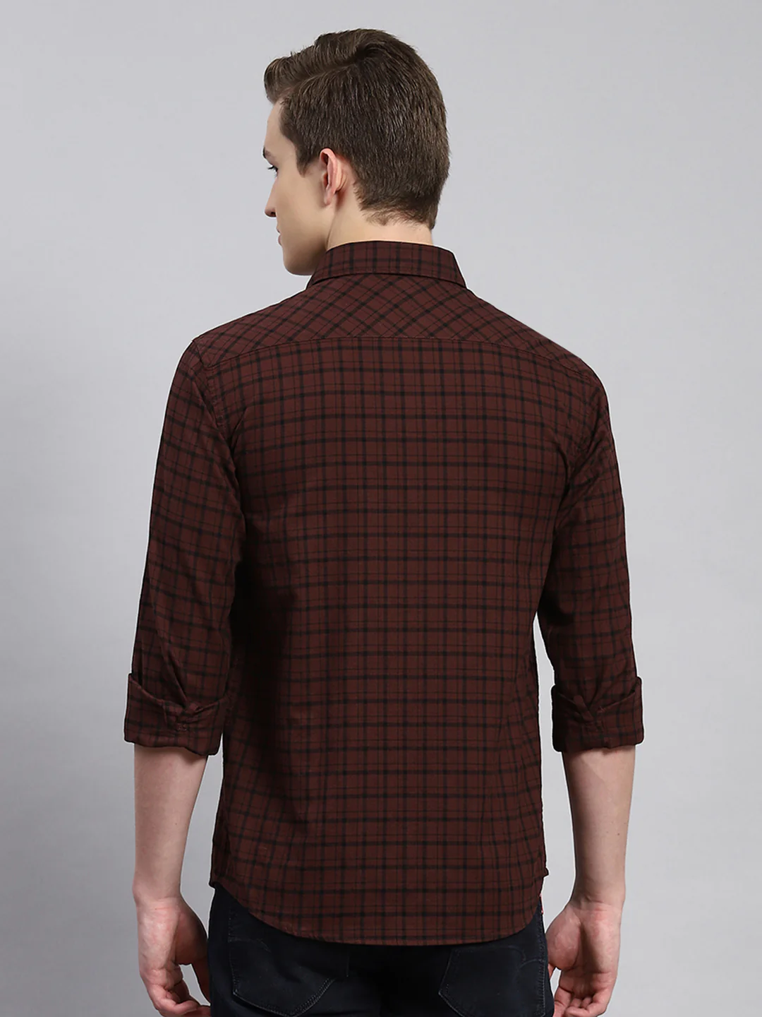 Men Maroon Check Shirt - Image 5