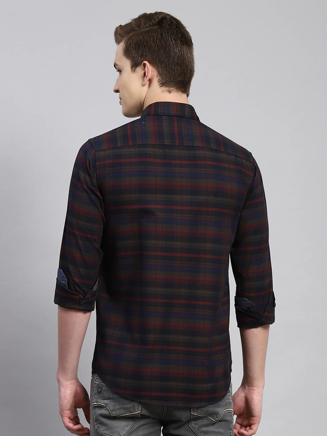 Men Maroon Check Shirt - Image 5