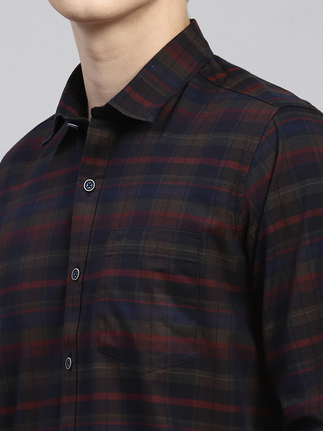 Men Maroon Check Shirt - Image 6