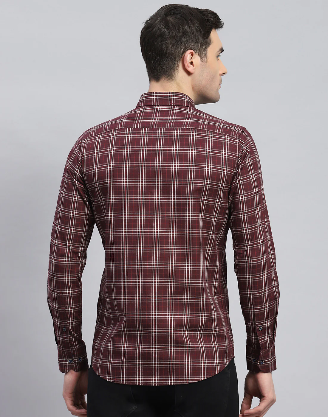 Men Maroon Check Spread Collar Full Sleeve Shirt - Image 6