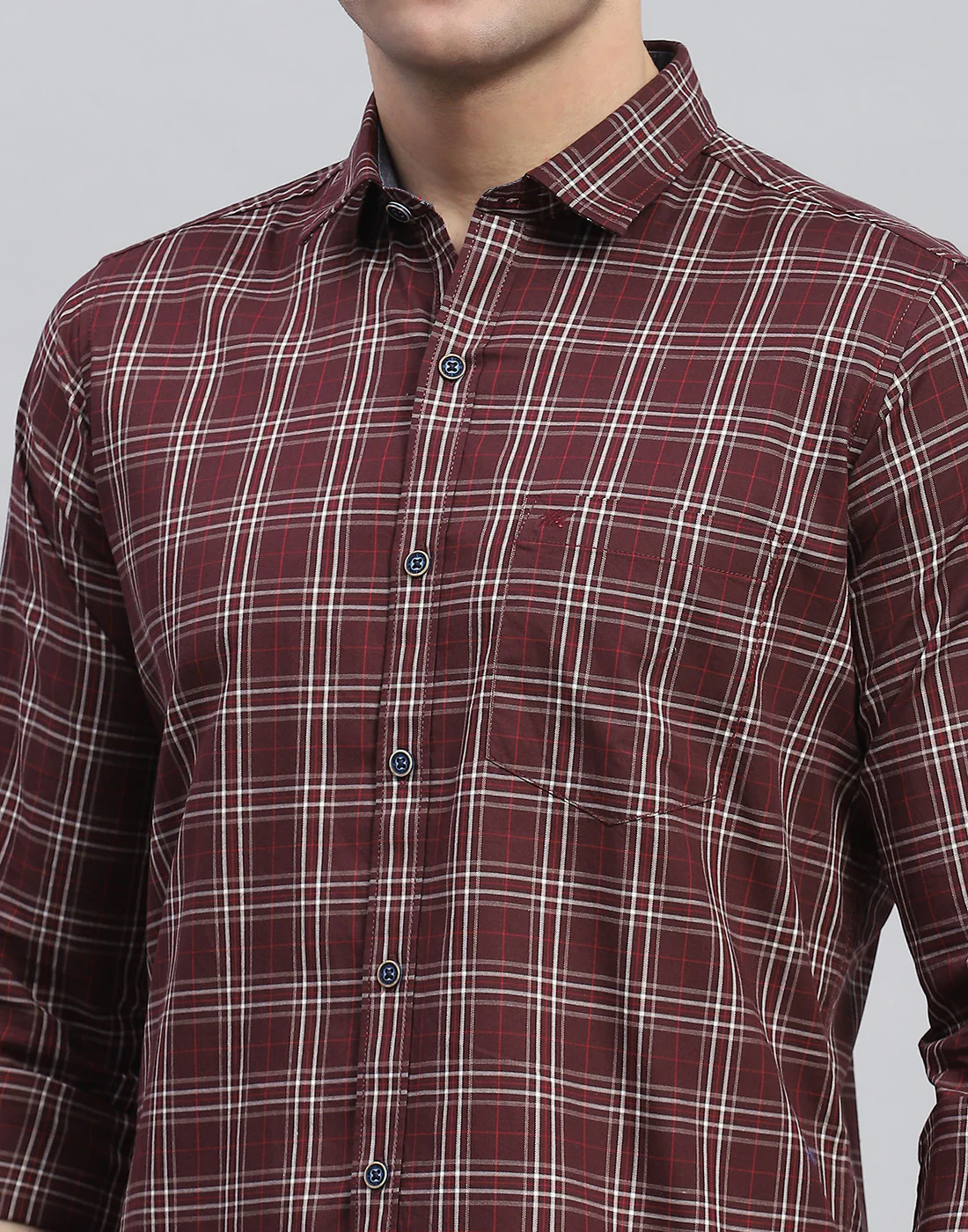 Men Maroon Check Spread Collar Full Sleeve Shirt - Image 7