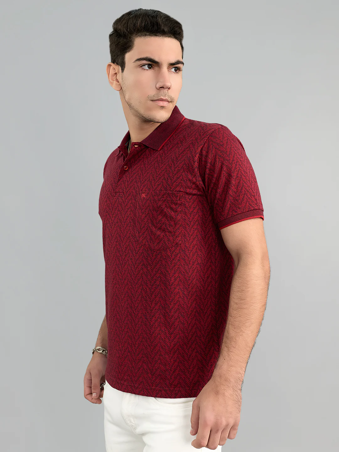 Men Maroon Chevron Polo Collar Half Sleeve T-Shirt - Image 3