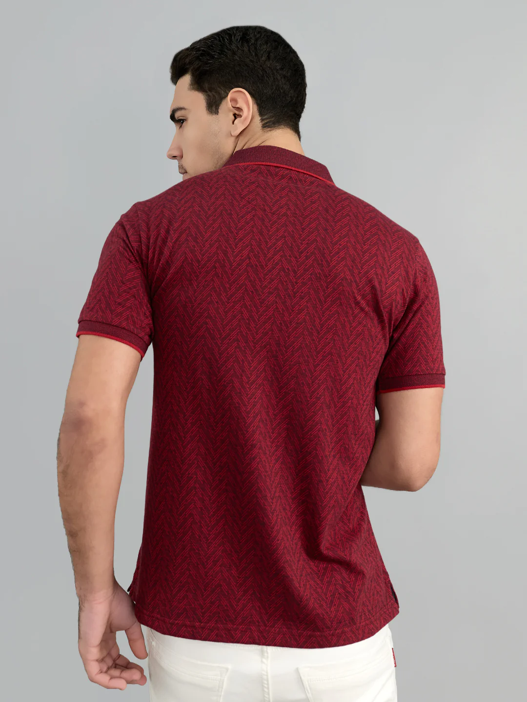 Men Maroon Chevron Polo Collar Half Sleeve T-Shirt - Image 4