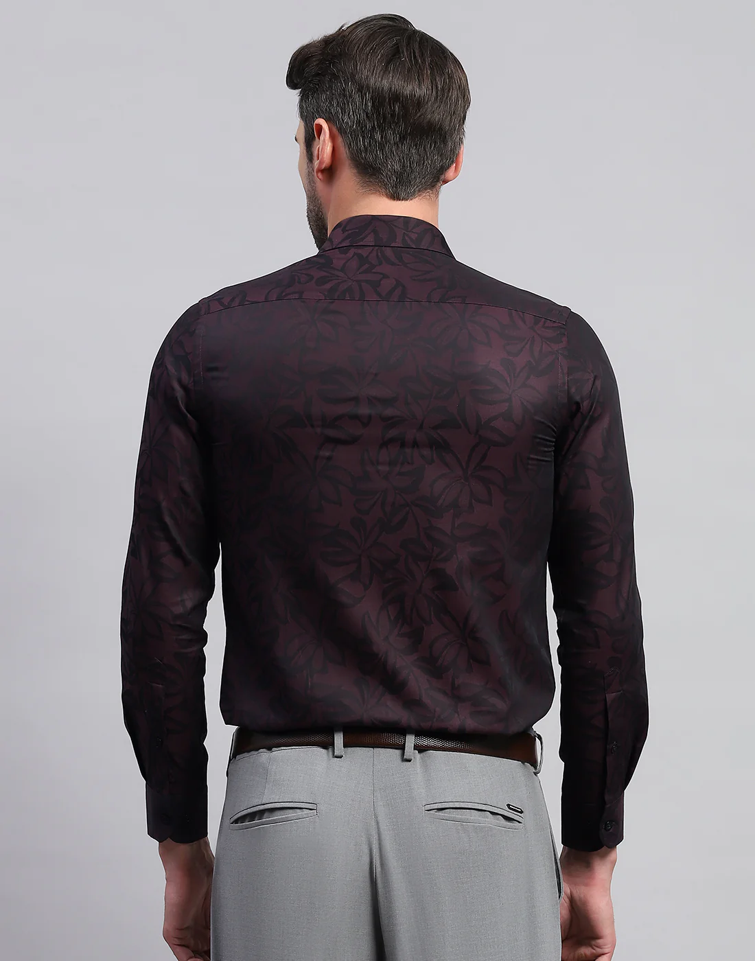 Men Maroon Floral Print Collar Neck Full Sleeve Shirt - Image 5