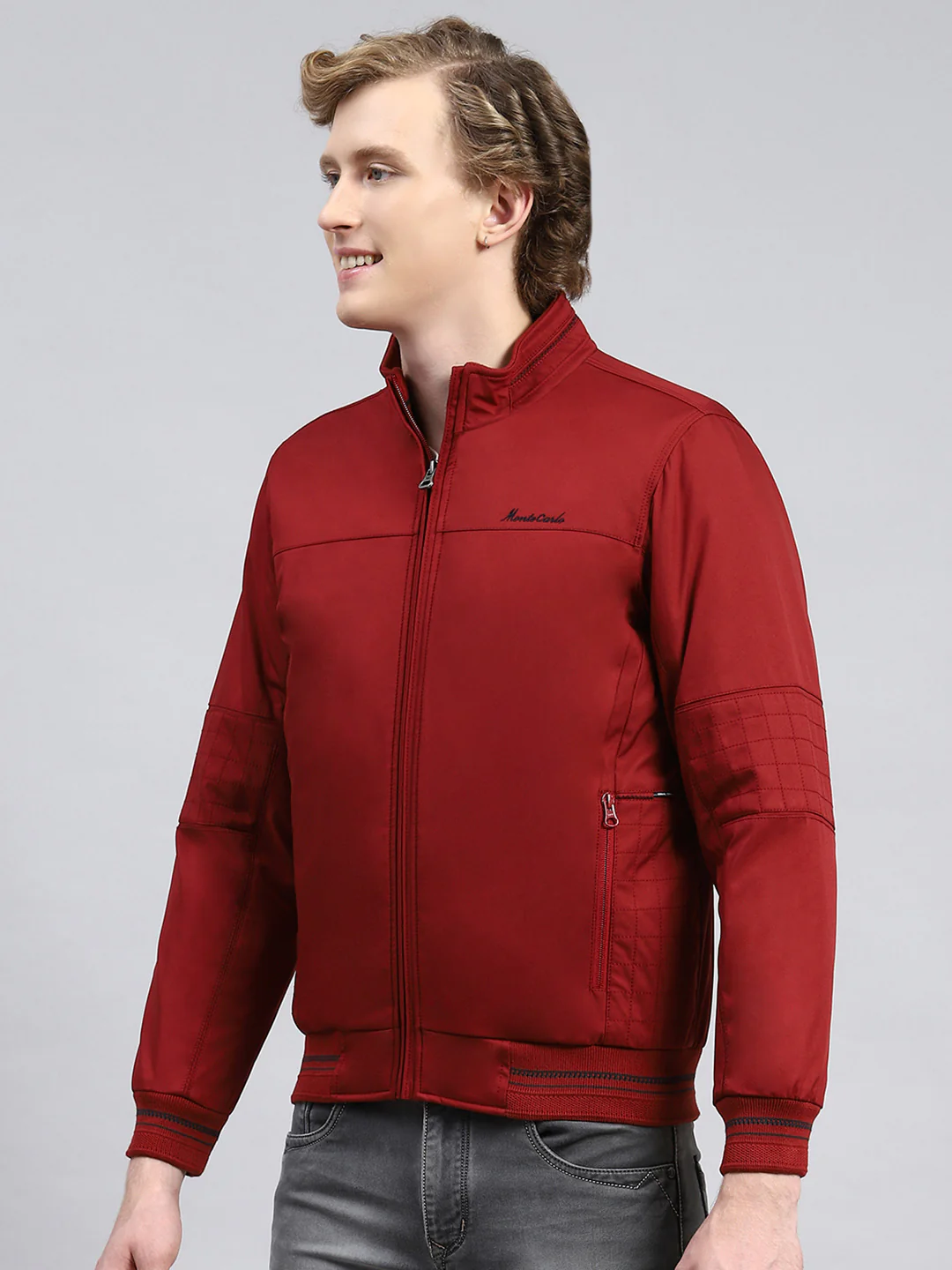 Men Maroon Plain Jacket - Image 4