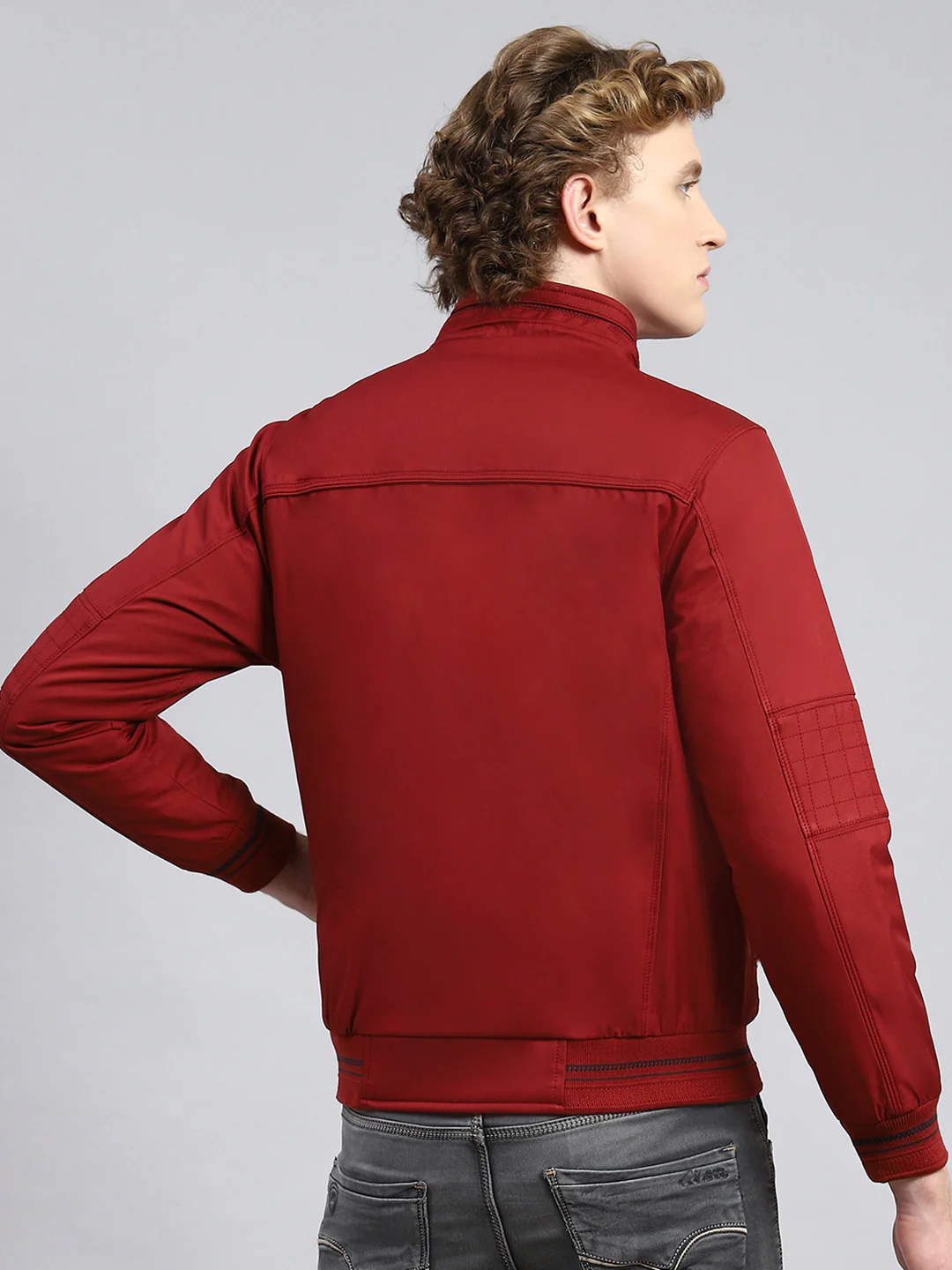 Men Maroon Plain Jacket - Image 5