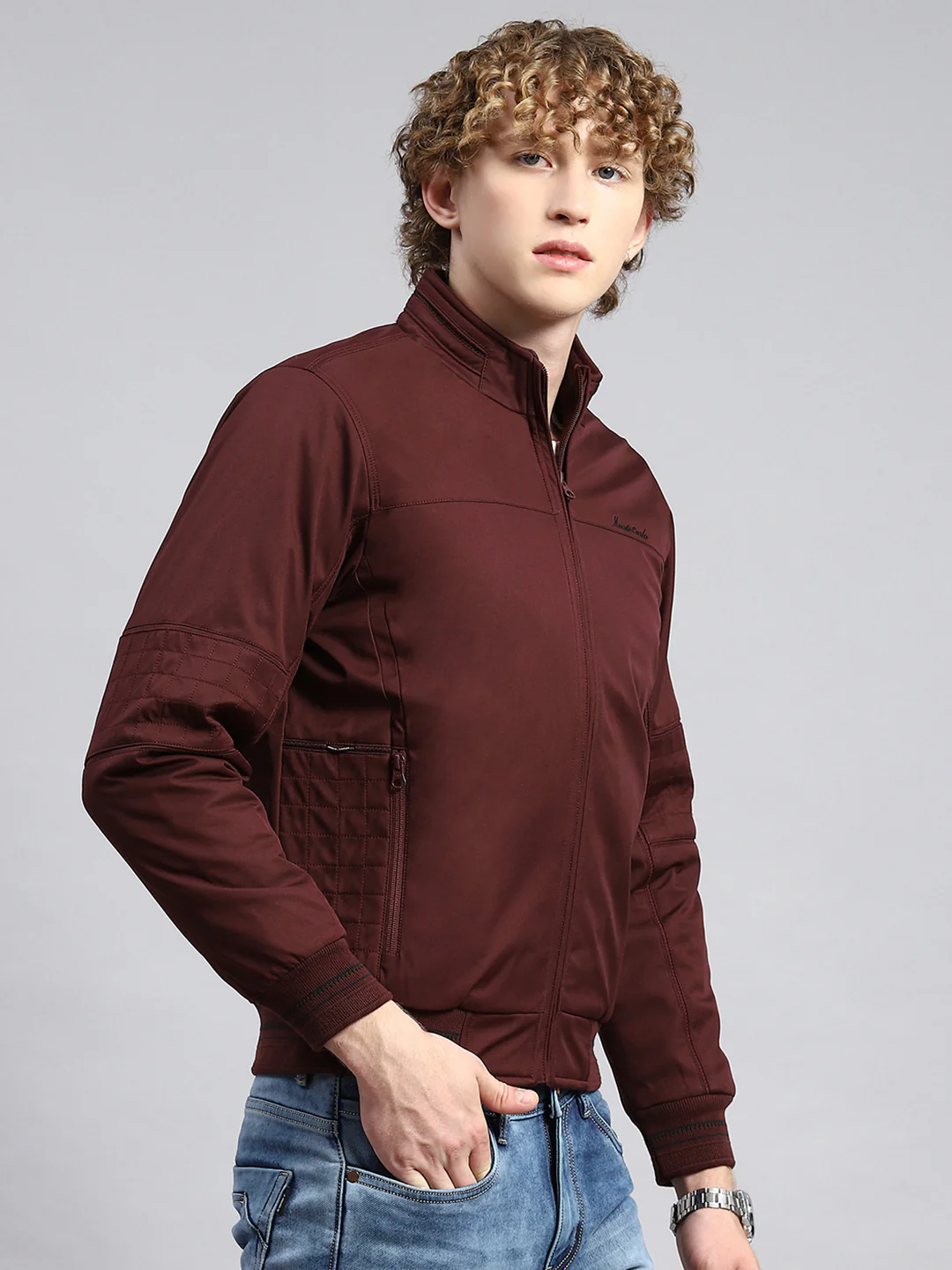 Men Maroon Plain Jacket - Image 3