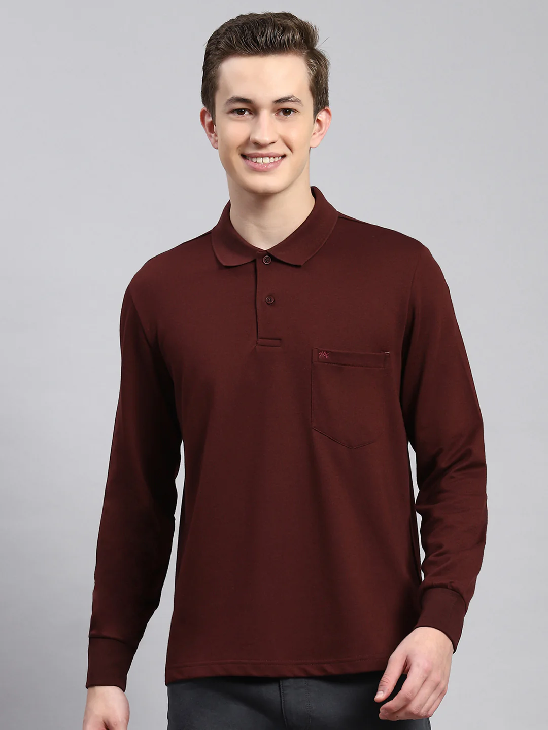 Men Maroon Plain Winter T-Shirt - Image 2