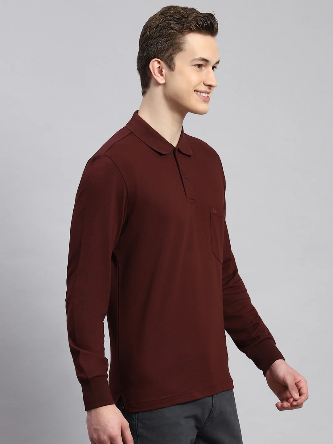 Men Maroon Plain Winter T-Shirt - Image 3