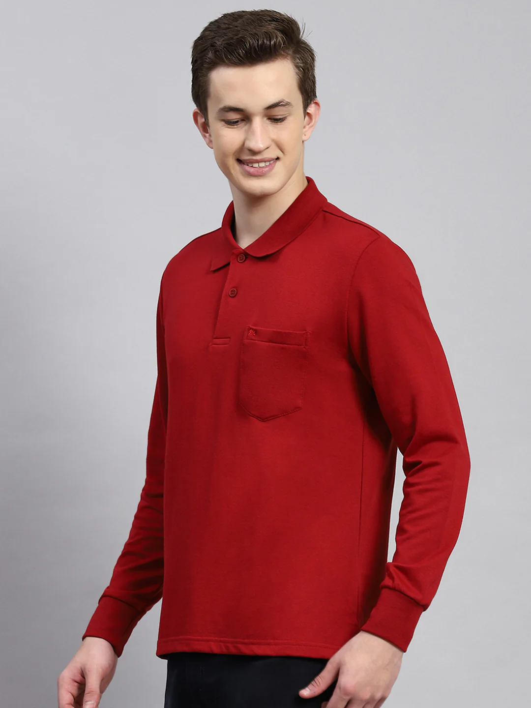 Men Maroon Plain Winter T-Shirt - Image 4