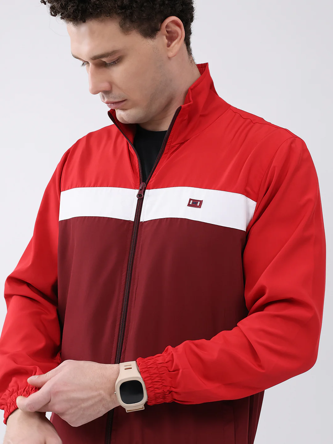 Men Maroon Printed Collar Full Sleeve Jacket - Image 7