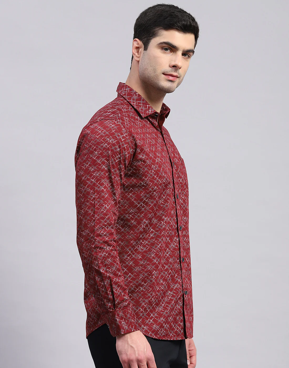 Men Maroon Printed Collar Full Sleeve Shirt - Image 5