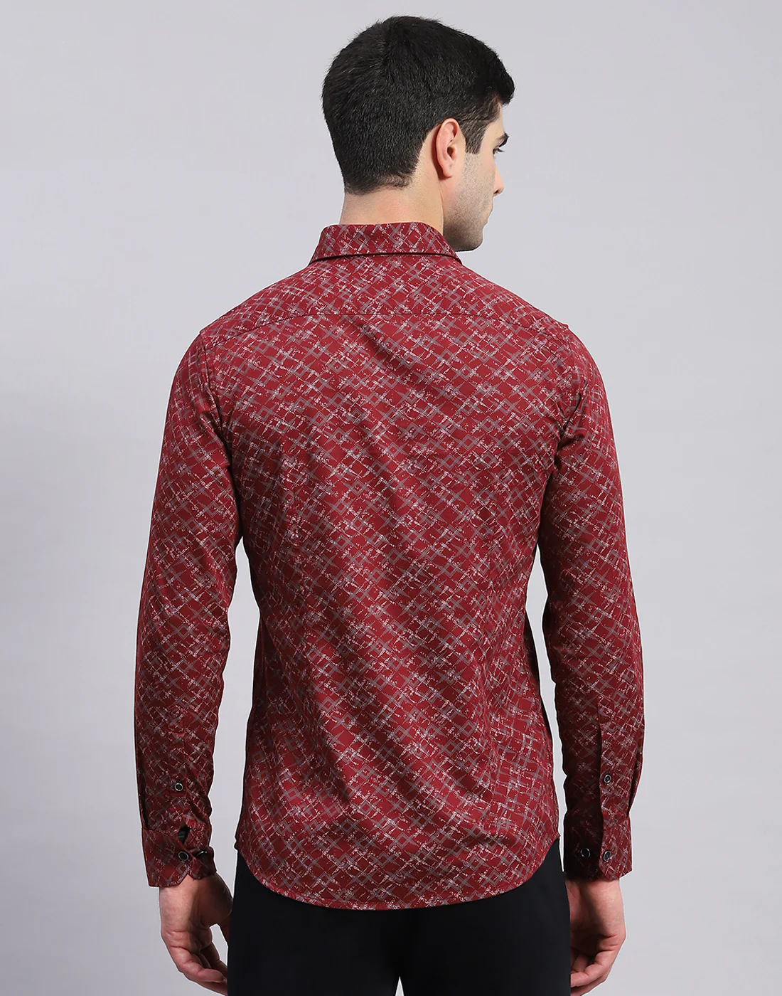Men Maroon Printed Collar Full Sleeve Shirt - Image 6