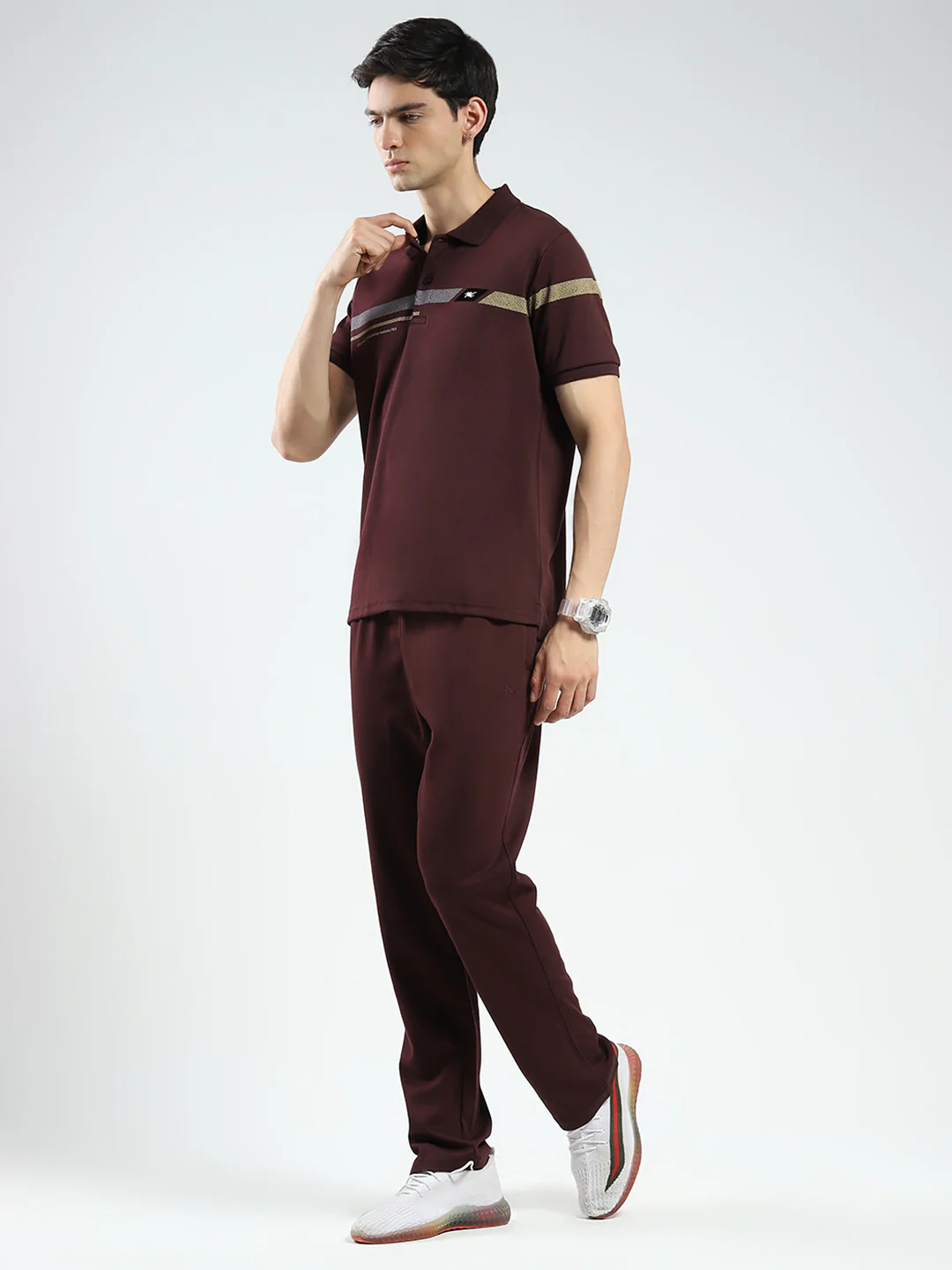 Men Maroon Printed Collar Half Sleeve Lower Set - Image 3