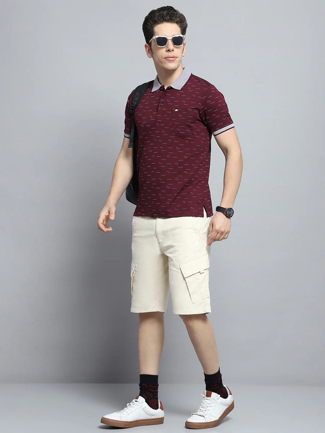 Men Maroon Printed Collar Half Sleeve T-Shirt - Image 2