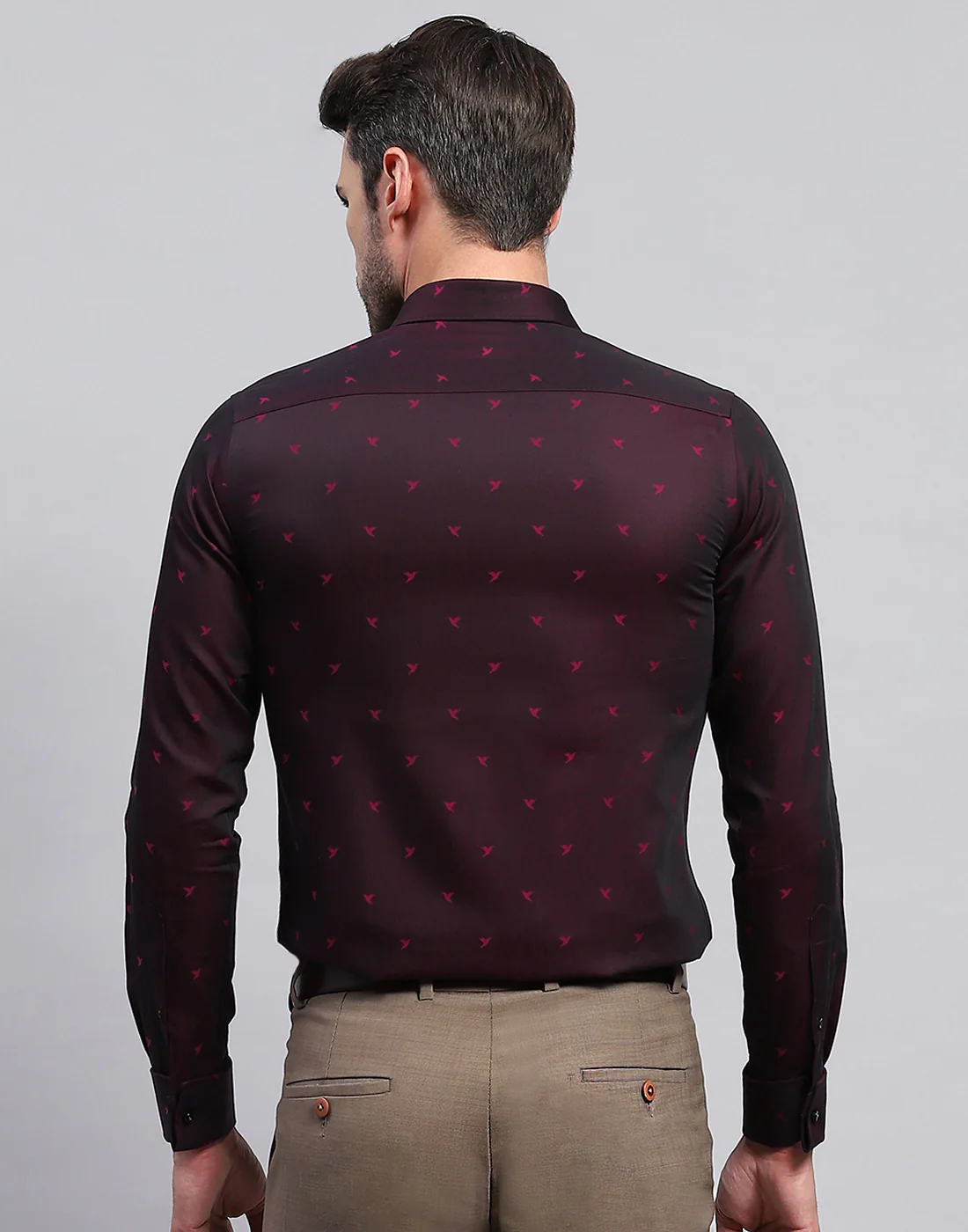 Men Maroon Printed Collar Neck Full Sleeve Shirt - Image 5