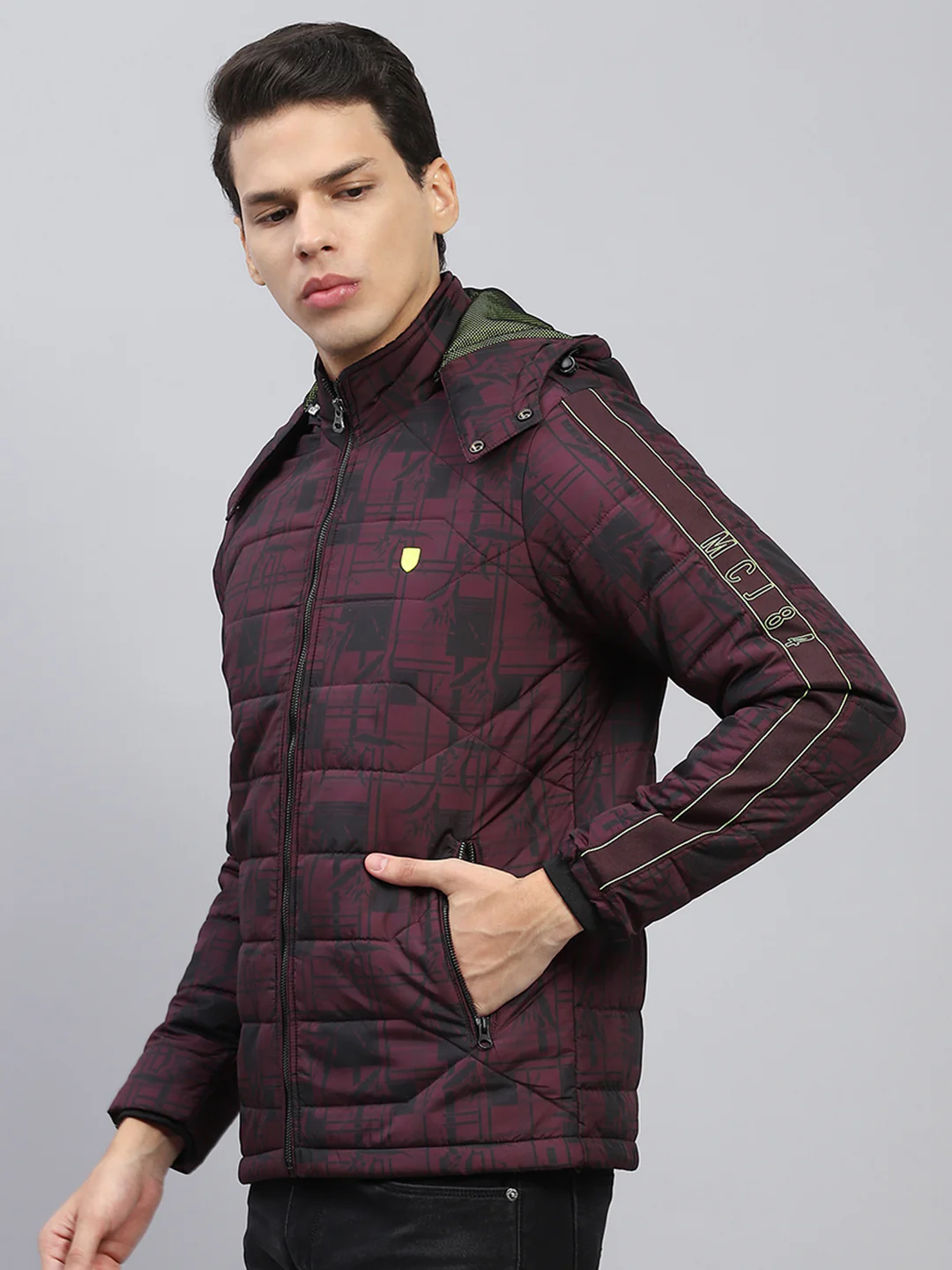 Men Maroon Printed Detachable Hood Full Sleeve Jacket - Image 3