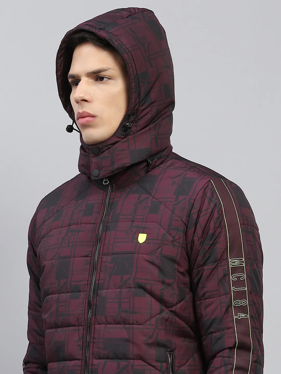 Men Maroon Printed Detachable Hood Full Sleeve Jacket - Image 8