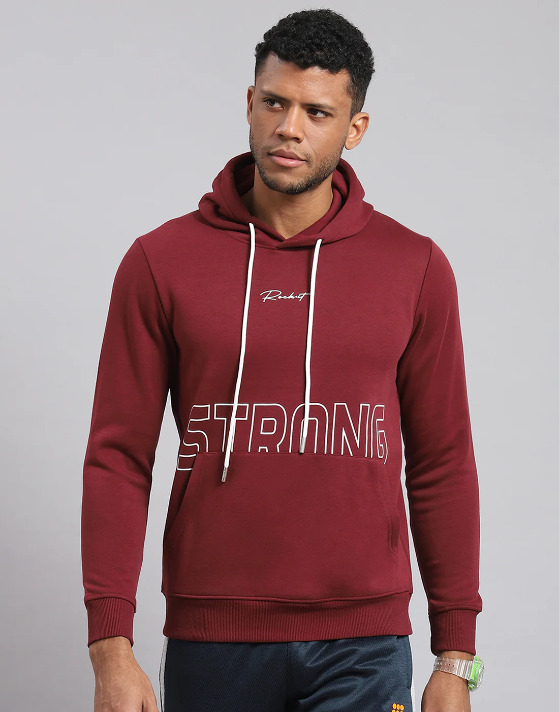 Rock.it Men Maroon Printed Hooded Full Sleeve Sweatshirt - Image 2
