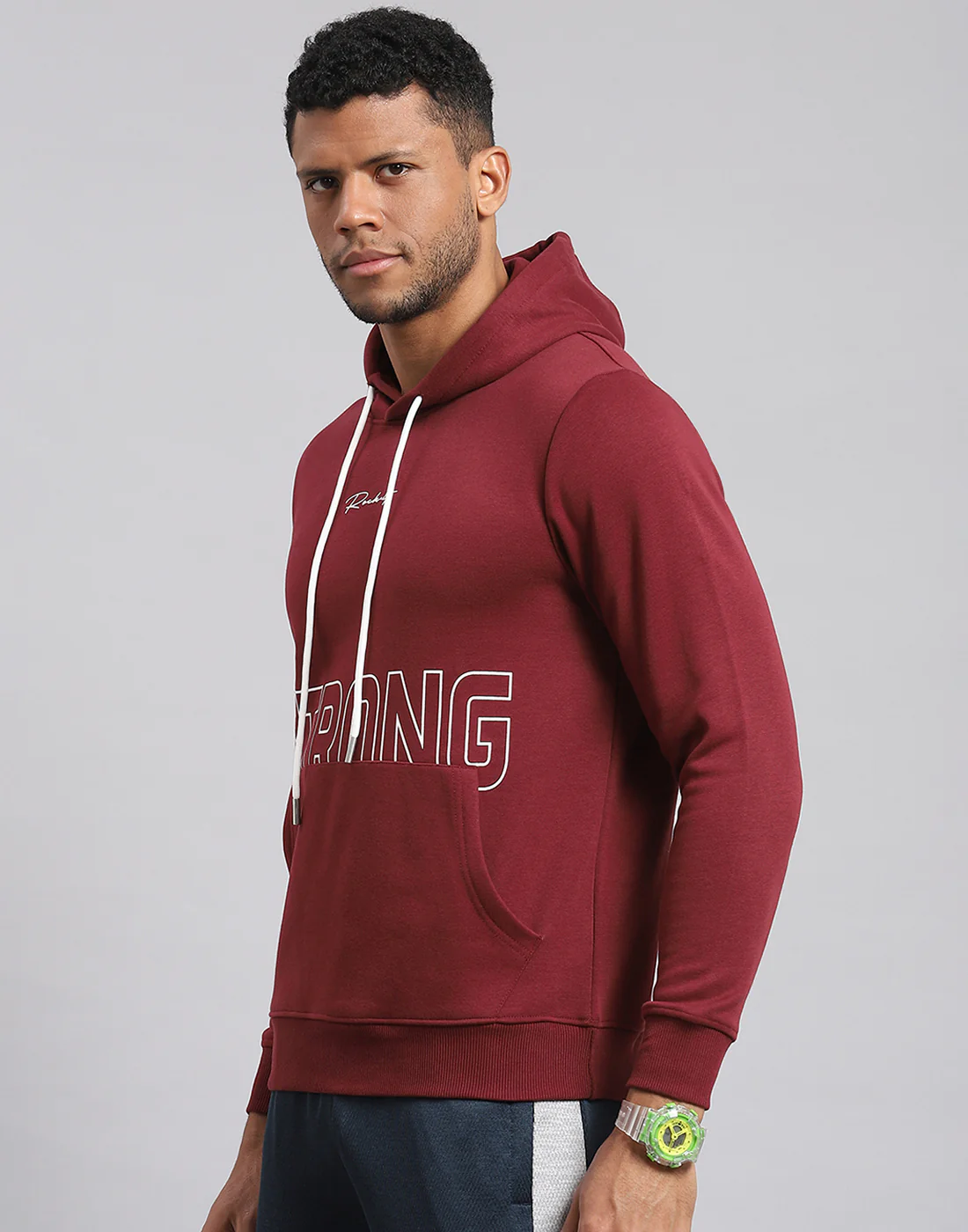Rock.it Men Maroon Printed Hooded Full Sleeve Sweatshirt - Image 3
