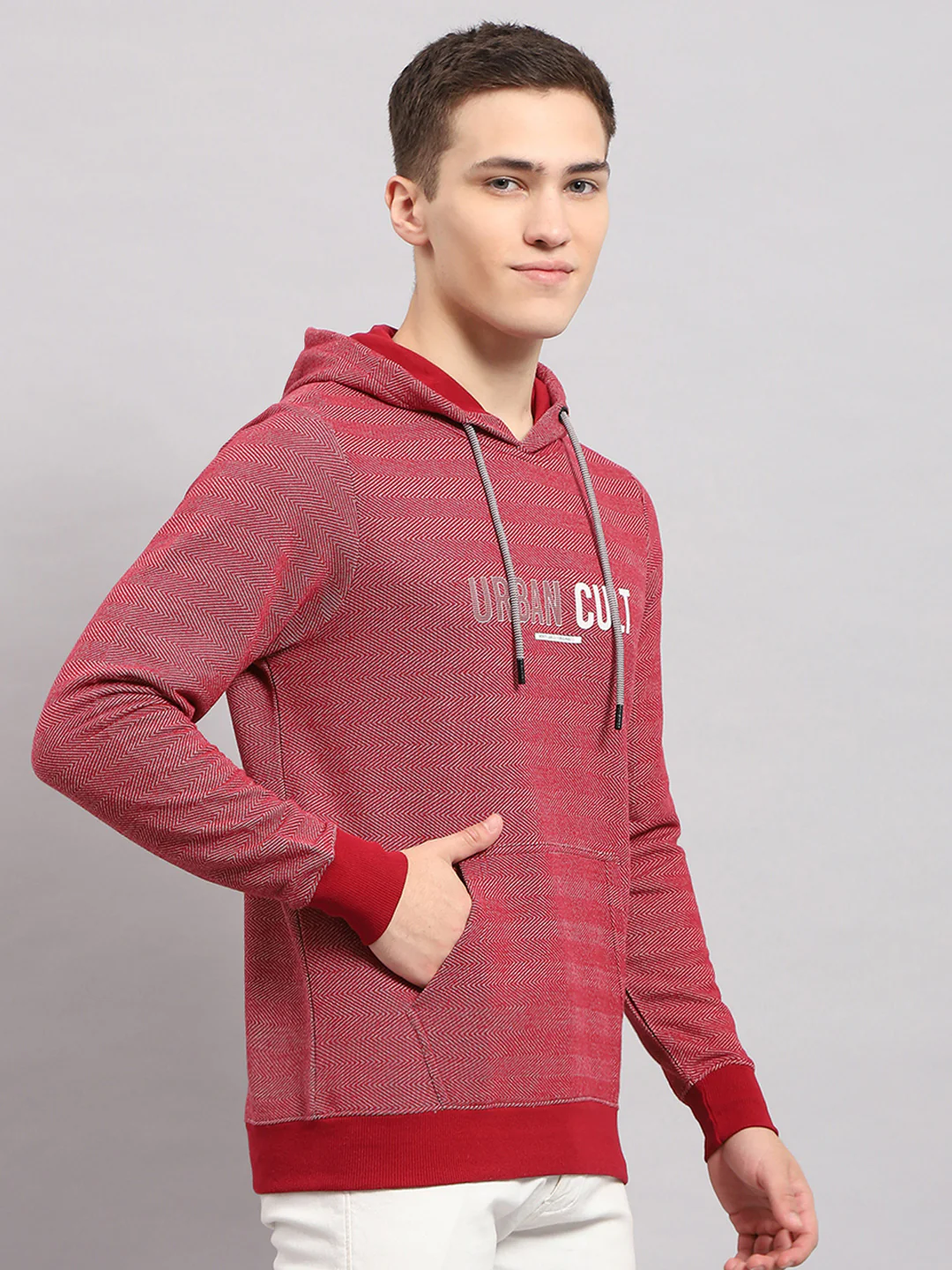 Men Maroon Printed Hooded Full Sleeve T-Shirt - Image 4