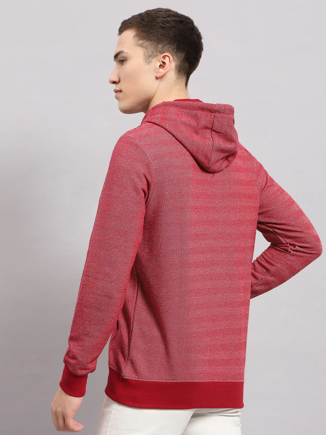 Men Maroon Printed Hooded Full Sleeve T-Shirt - Image 5