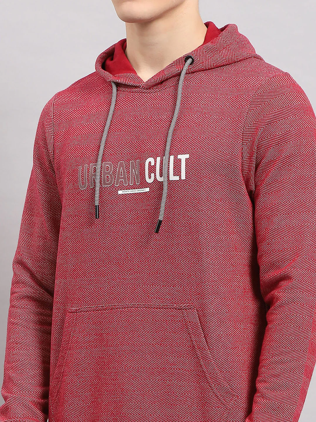 Men Maroon Printed Hooded Full Sleeve T-Shirt - Image 7