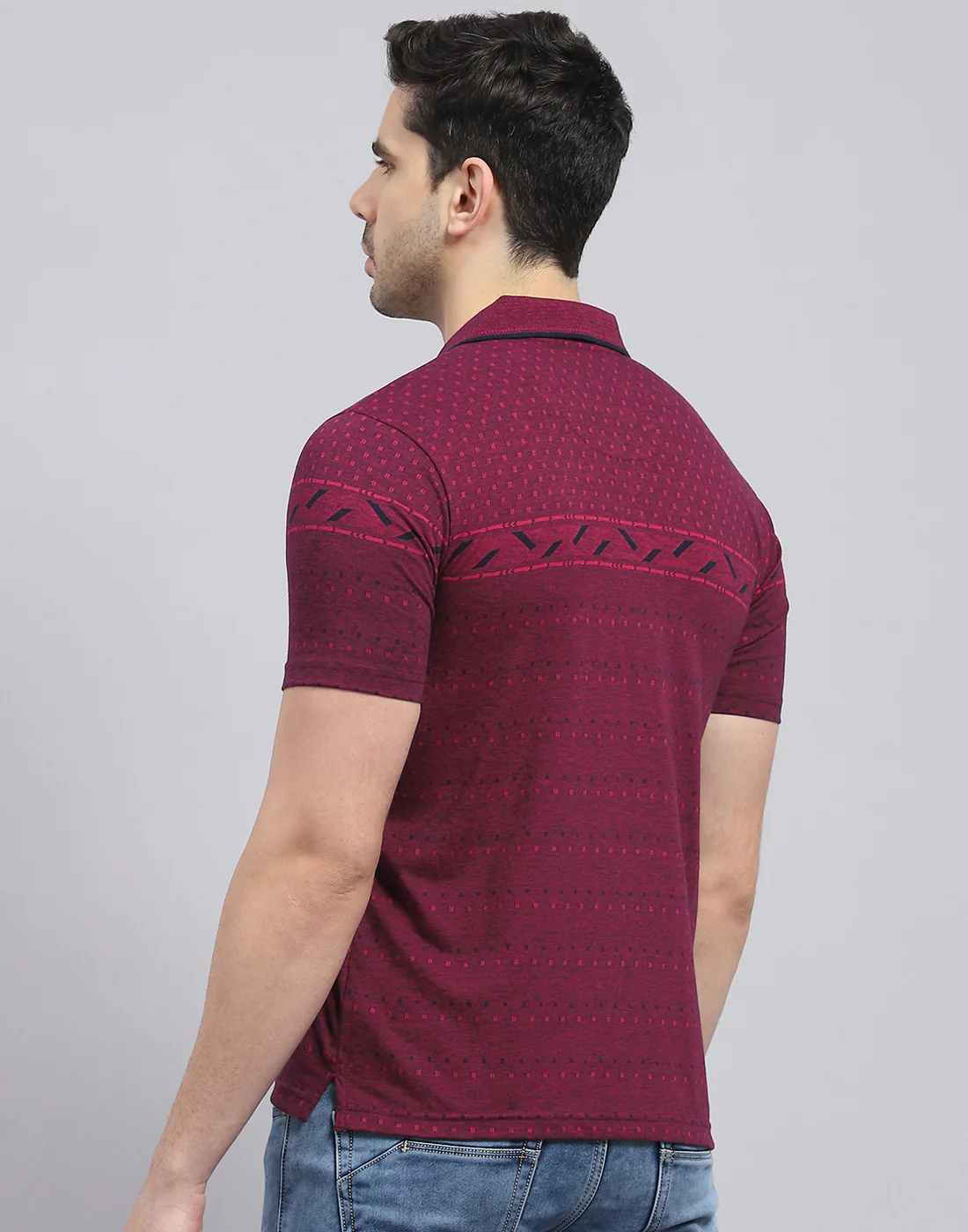 Men Maroon Printed Polo Collar Half Sleeve T-Shirt - Image 5