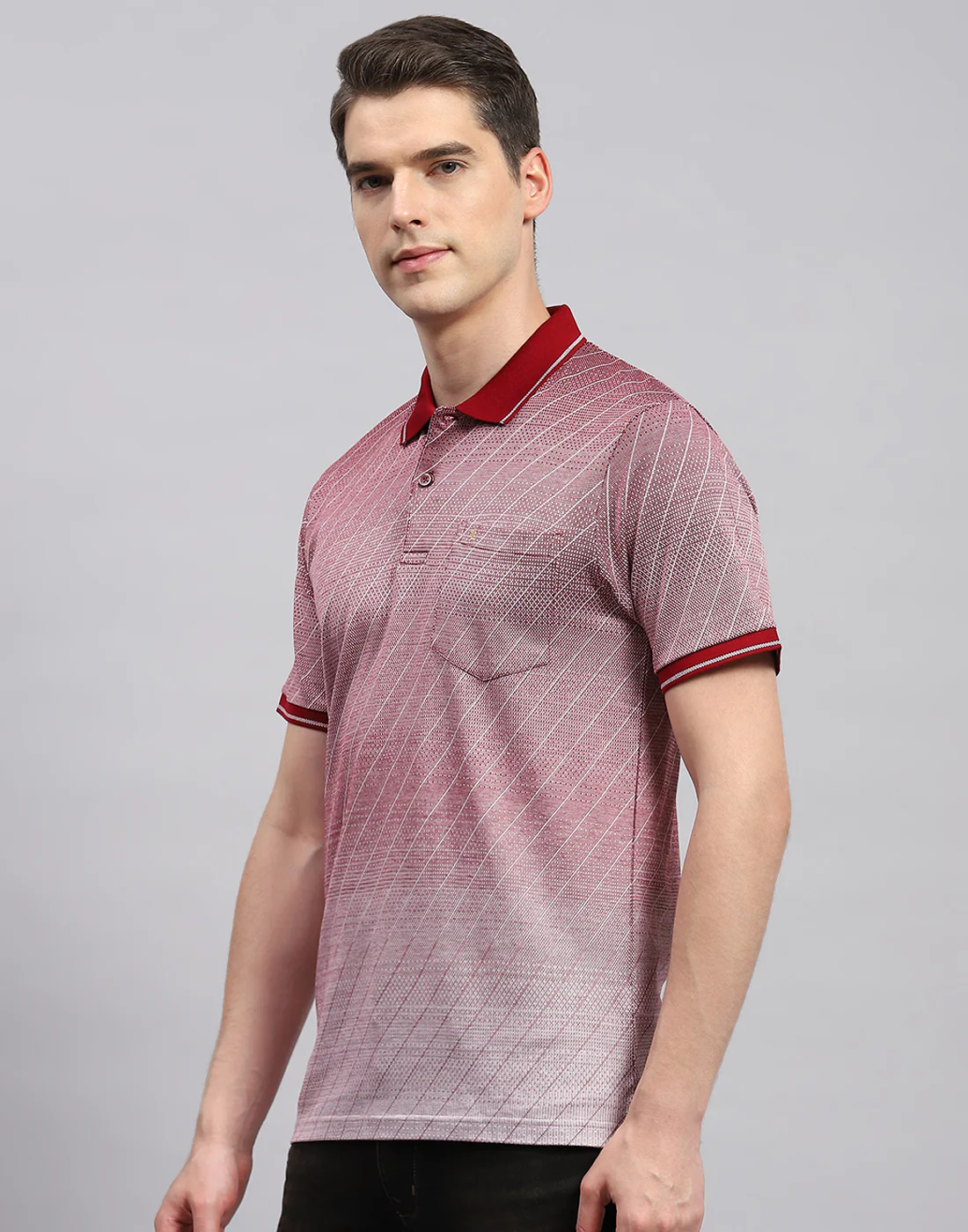 Men Maroon Printed Polo Collar Half Sleeve T-Shirt - Image 3