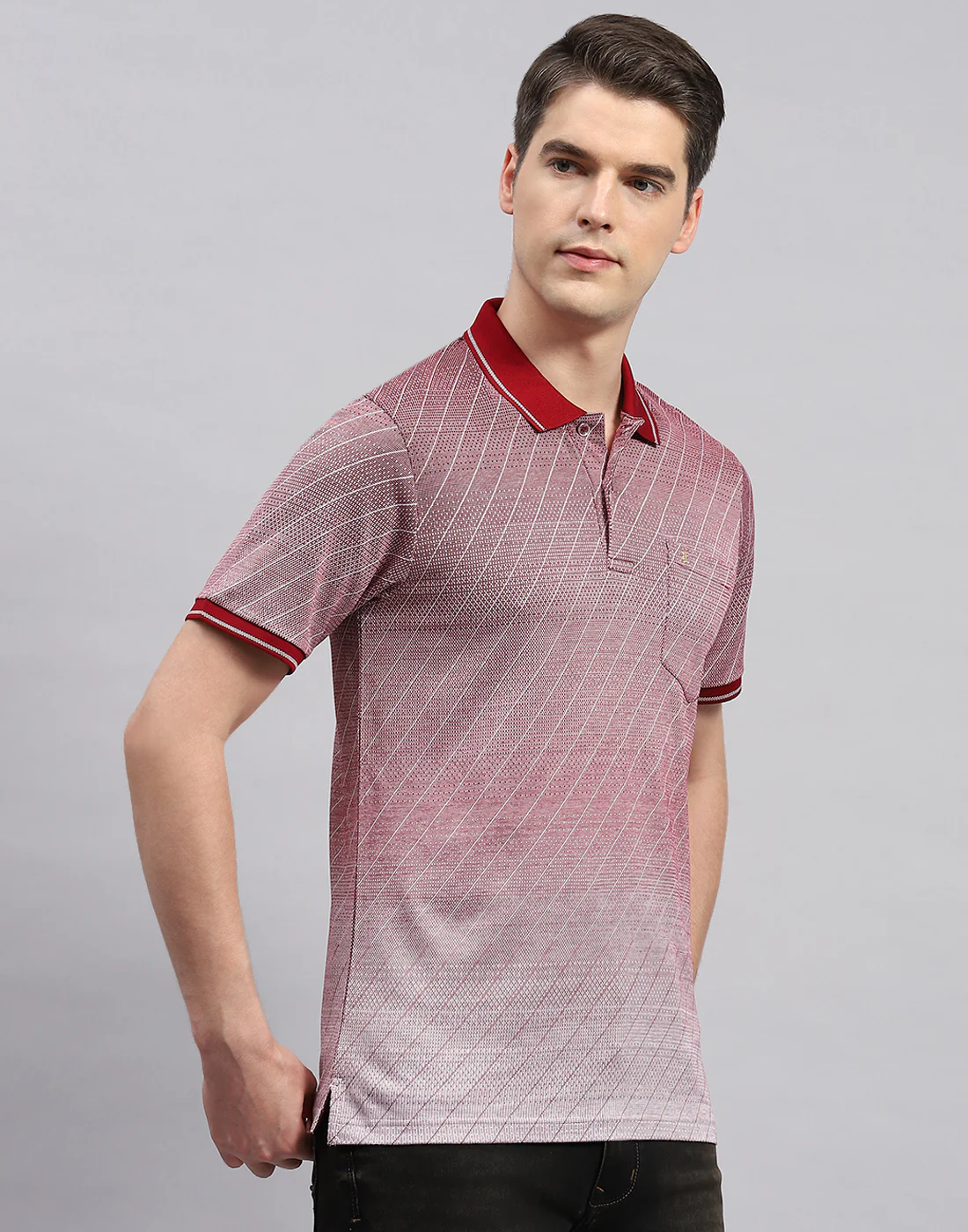 Men Maroon Printed Polo Collar Half Sleeve T-Shirt - Image 4