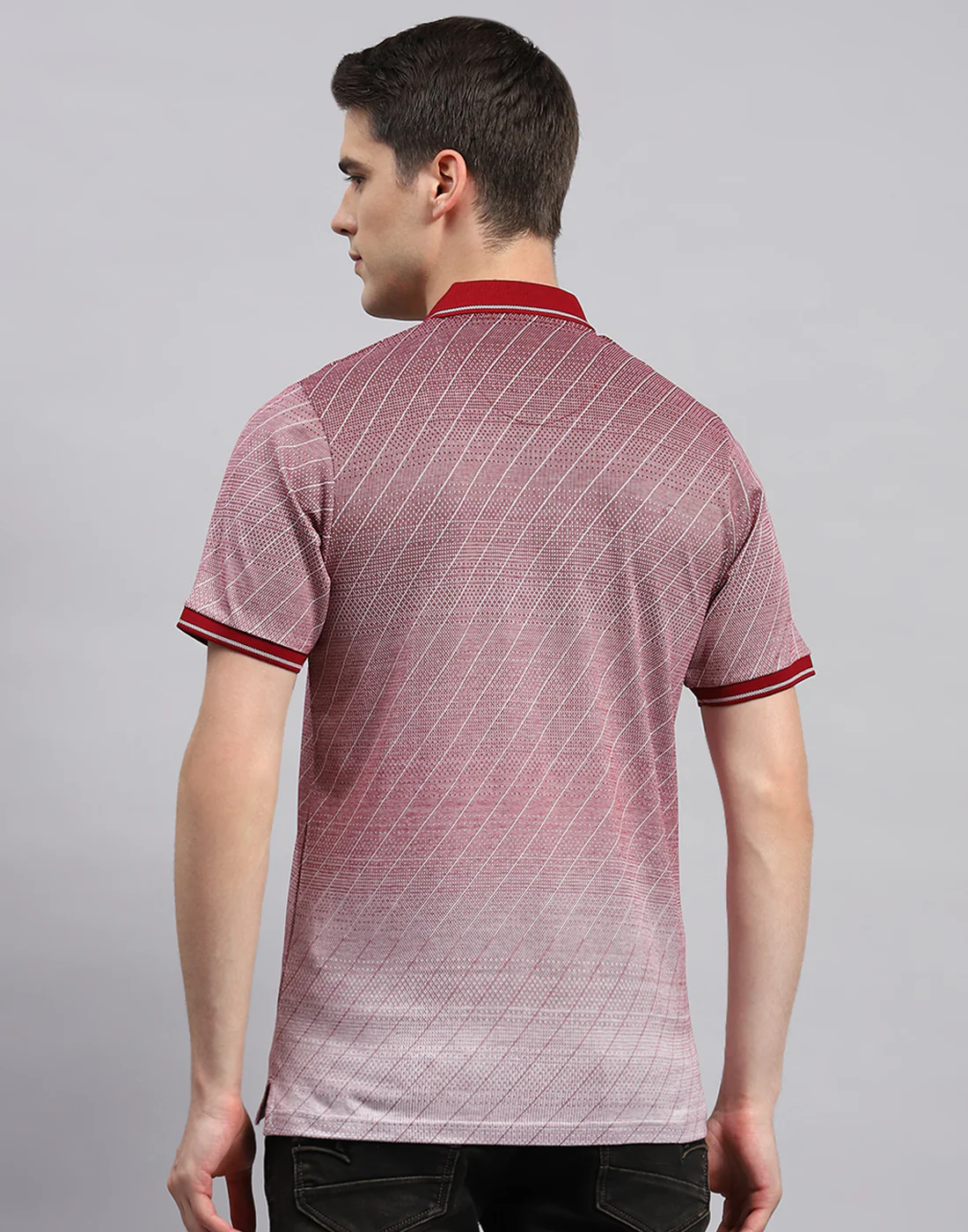 Men Maroon Printed Polo Collar Half Sleeve T-Shirt - Image 5
