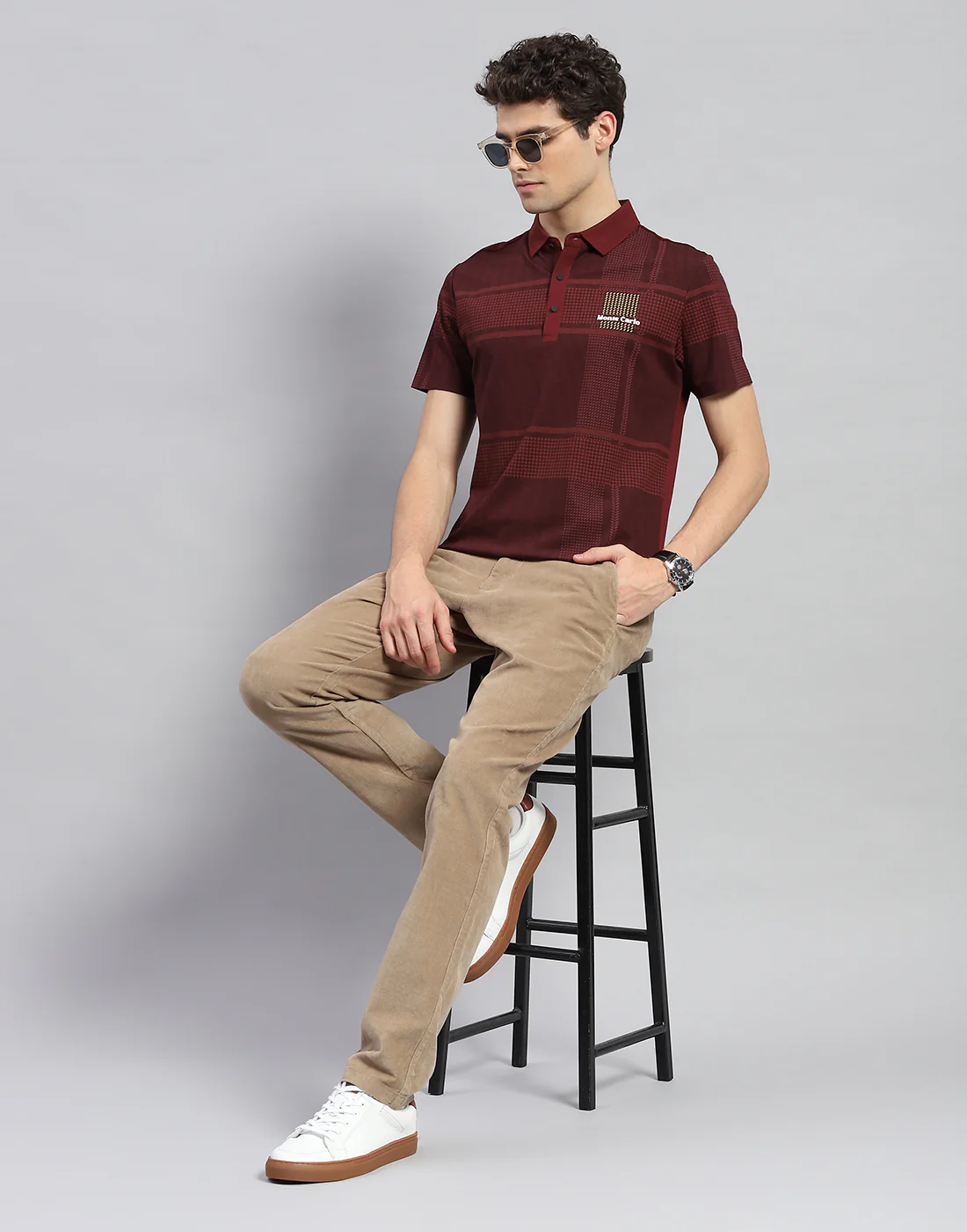 Men Maroon Printed Polo Collar Half Sleeve T-Shirt - Image 6