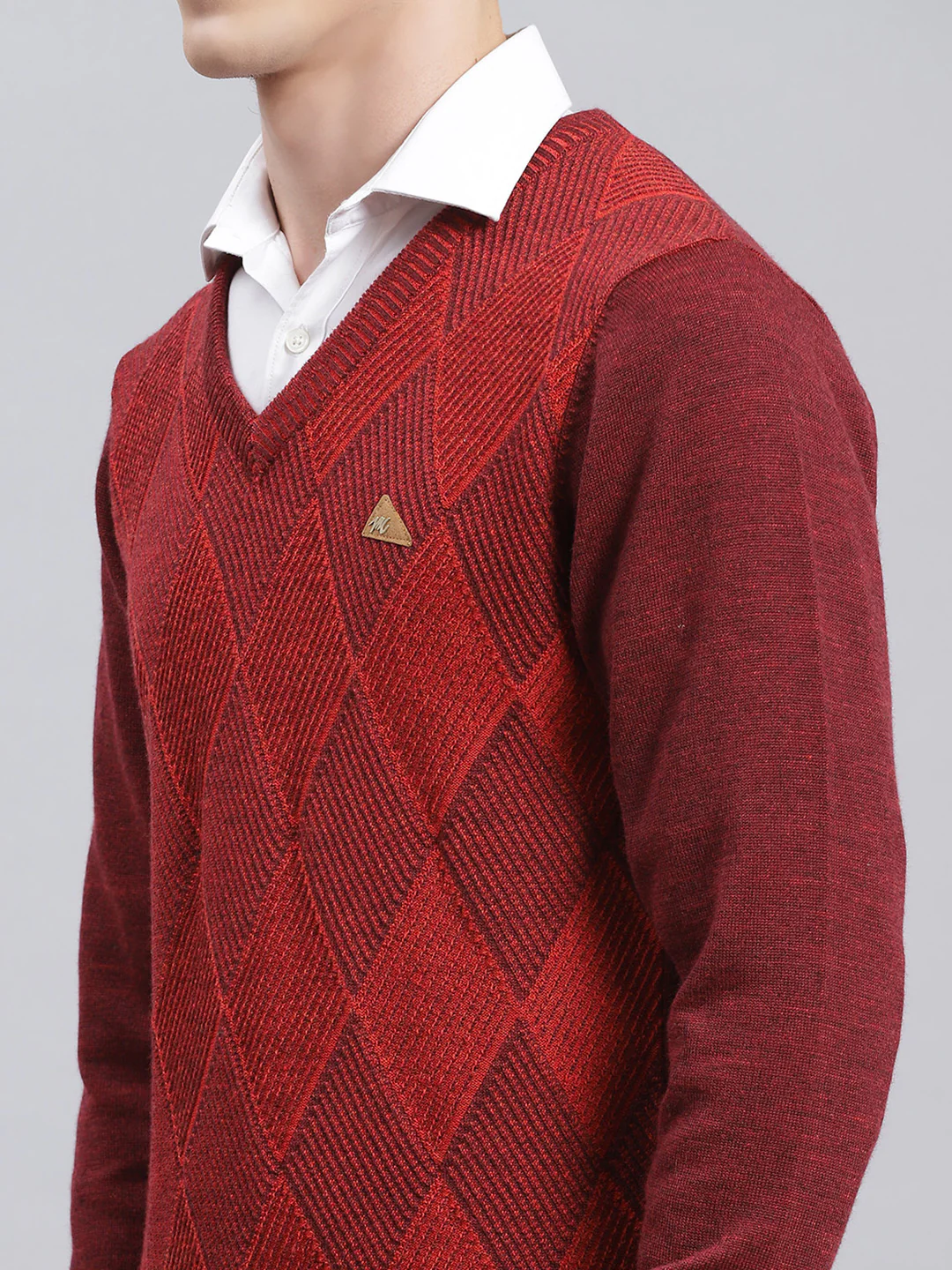 Men Maroon Printed Pure wool Pullover - Image 6
