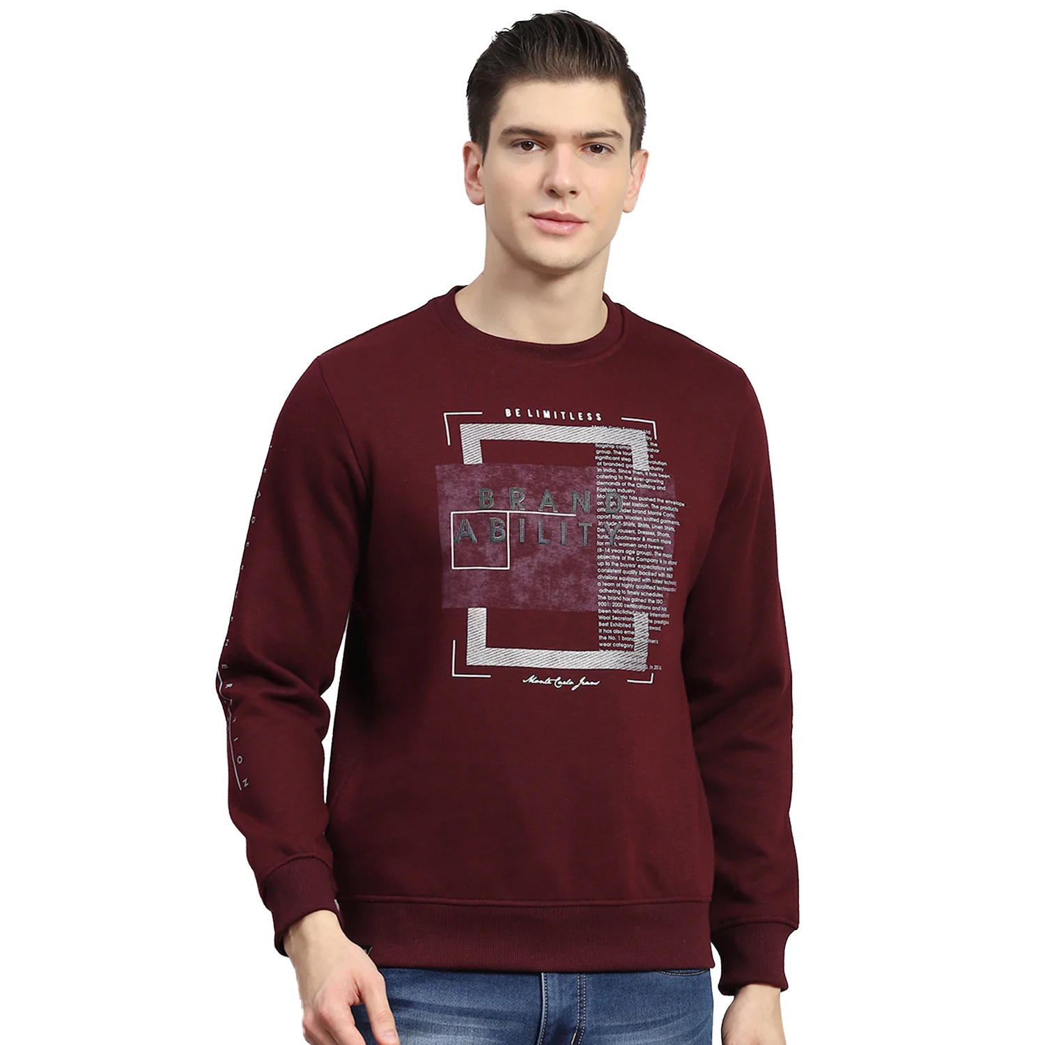 Men Maroon Printed Round Neck Full Sleeve Sweatshirt - Image 5
