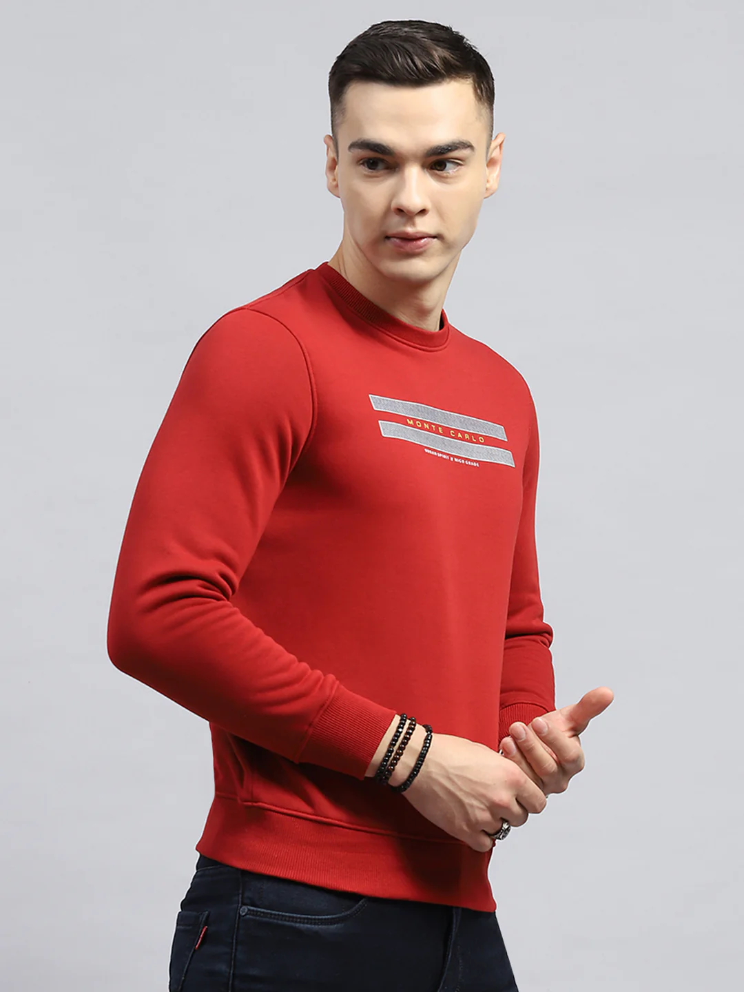 Men Maroon Printed Round Neck Full Sleeve Sweatshirt - Image 4