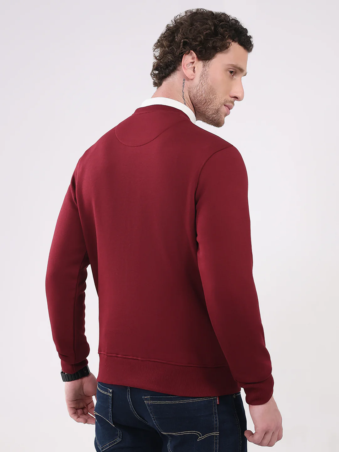 Men Maroon Printed Round Neck Full Sleeve Sweatshirt - Image 5
