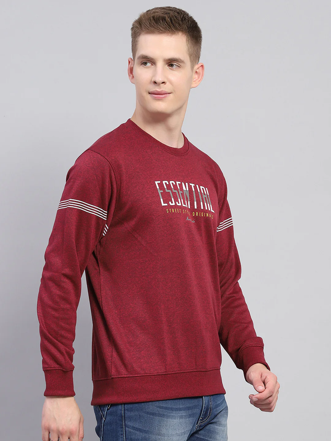 Men Maroon Printed Round Neck Full Sleeve Winter T-Shirt - Image 4