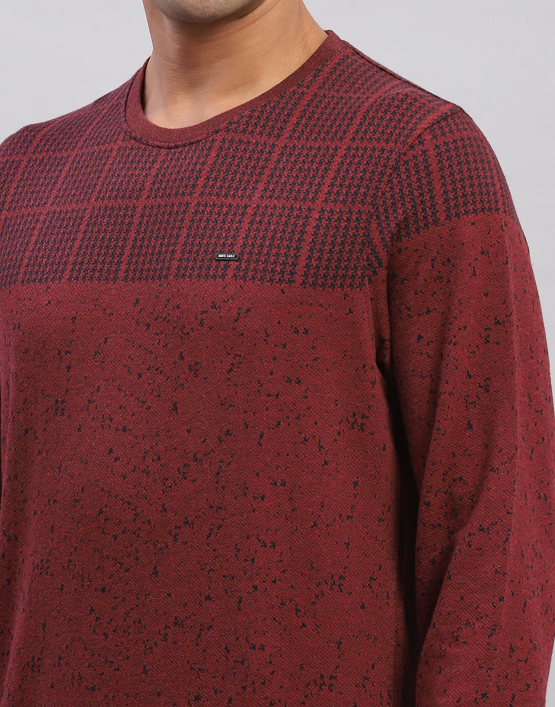 Men Maroon Printed Round Neck Full Sleeve Winter T-Shirt - Image 7