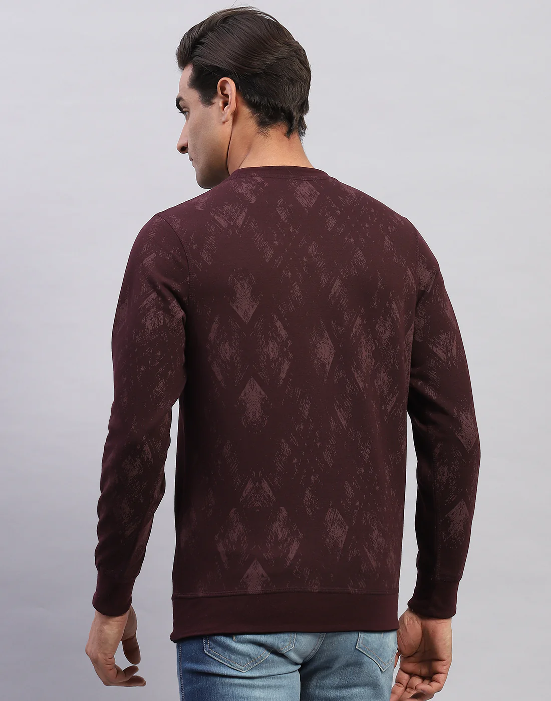 Men Maroon Printed Round Neck Full Sleeve Winter T-Shirt - Image 5