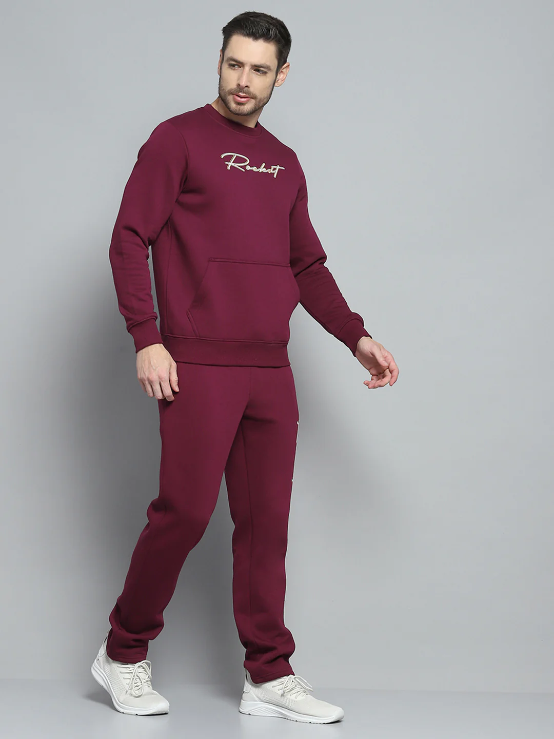 Rock.it Men Maroon Printed Round Neck Full Sleeve Winter Tracksuit - Image 4